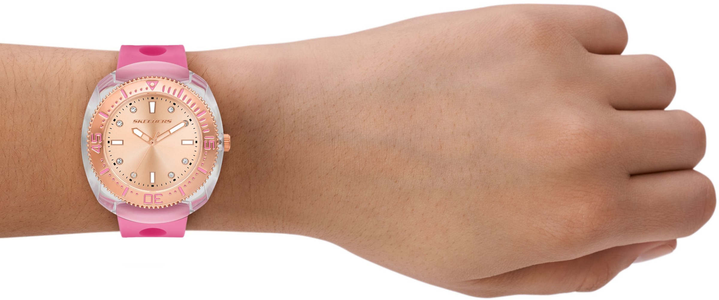 Skechers Quarzuhr »PALMERA«, Armbanduhr, Damenuhr, Silikonarmband, analog, Glassteine
