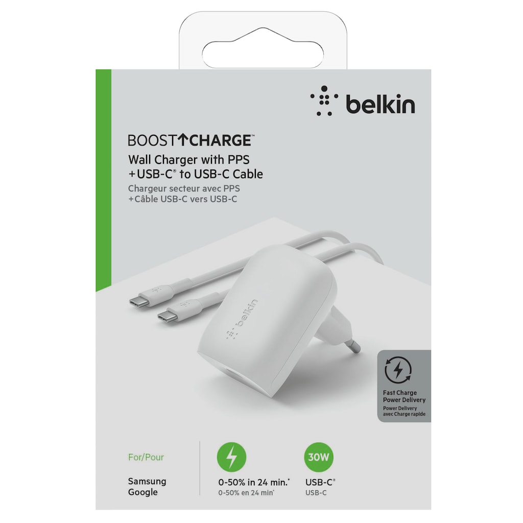 Belkin USB-Ladegerät »30W USB-C Ladegerät PD und PPS inkl. USB-C Kabel 1m«