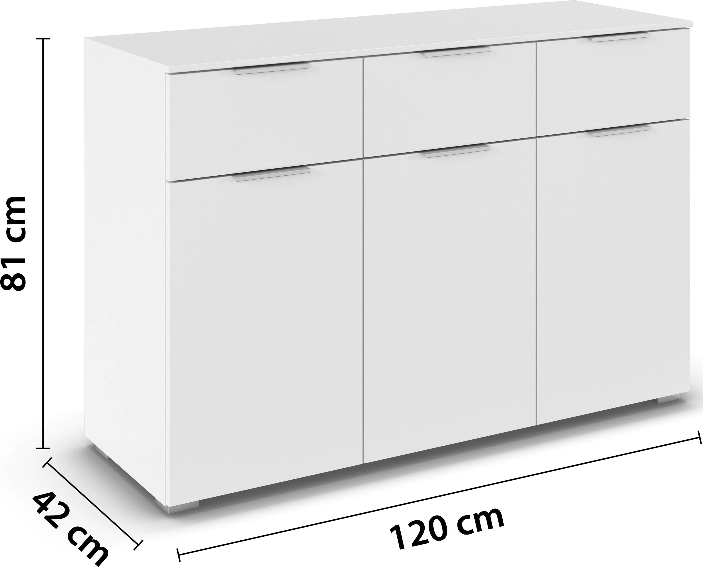 OTTO home Kombikommode »Kommode Sideboard Schubladenkommode Schlafzimmerkommode CORTONA« Breite 120 cm inkl. SOFT-CLOSE-FUNKTION, mit moderner Dekor-Front,  mit 3 Schubladen und 3 verstellbaren Einlegeboden MADE IN GERMANY