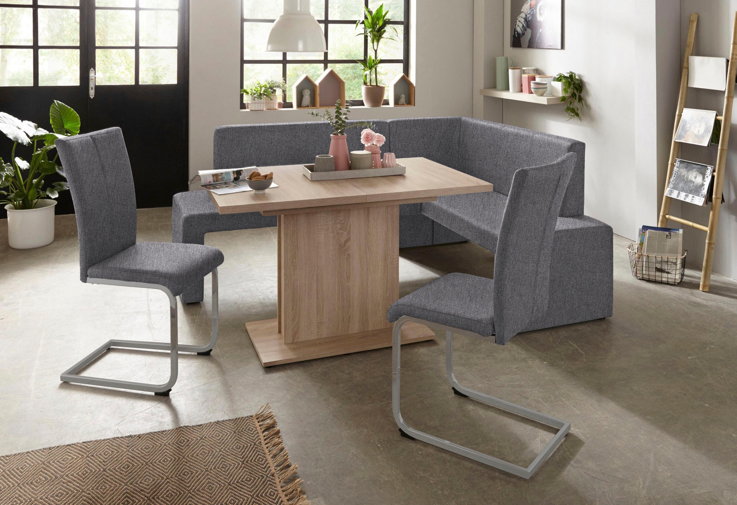 Home affaire Freischwinger »Alex«, (Set), 2 St., Struktur 1, Stuhl belastbar bis 120 Kg, Gestell im Chrom-Look