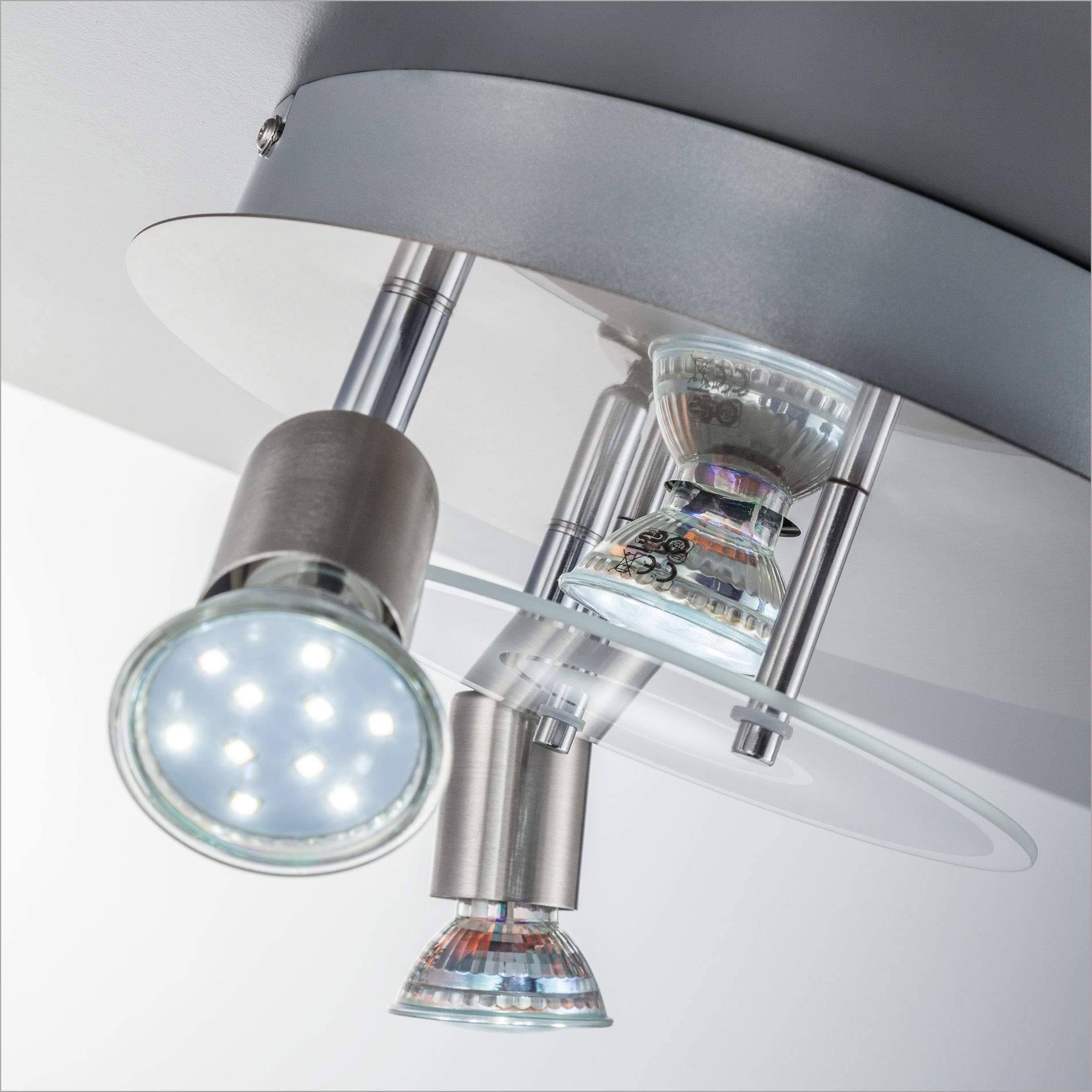 B.K.Licht LED Deckenstrahler, 4 flammig, Leuchtmittel GU10 | Leuchtmittel wechselbar, LED Deckenleuchte, rund, Metall, Glas, Strahler, GU10, inkl. 3W 250lm