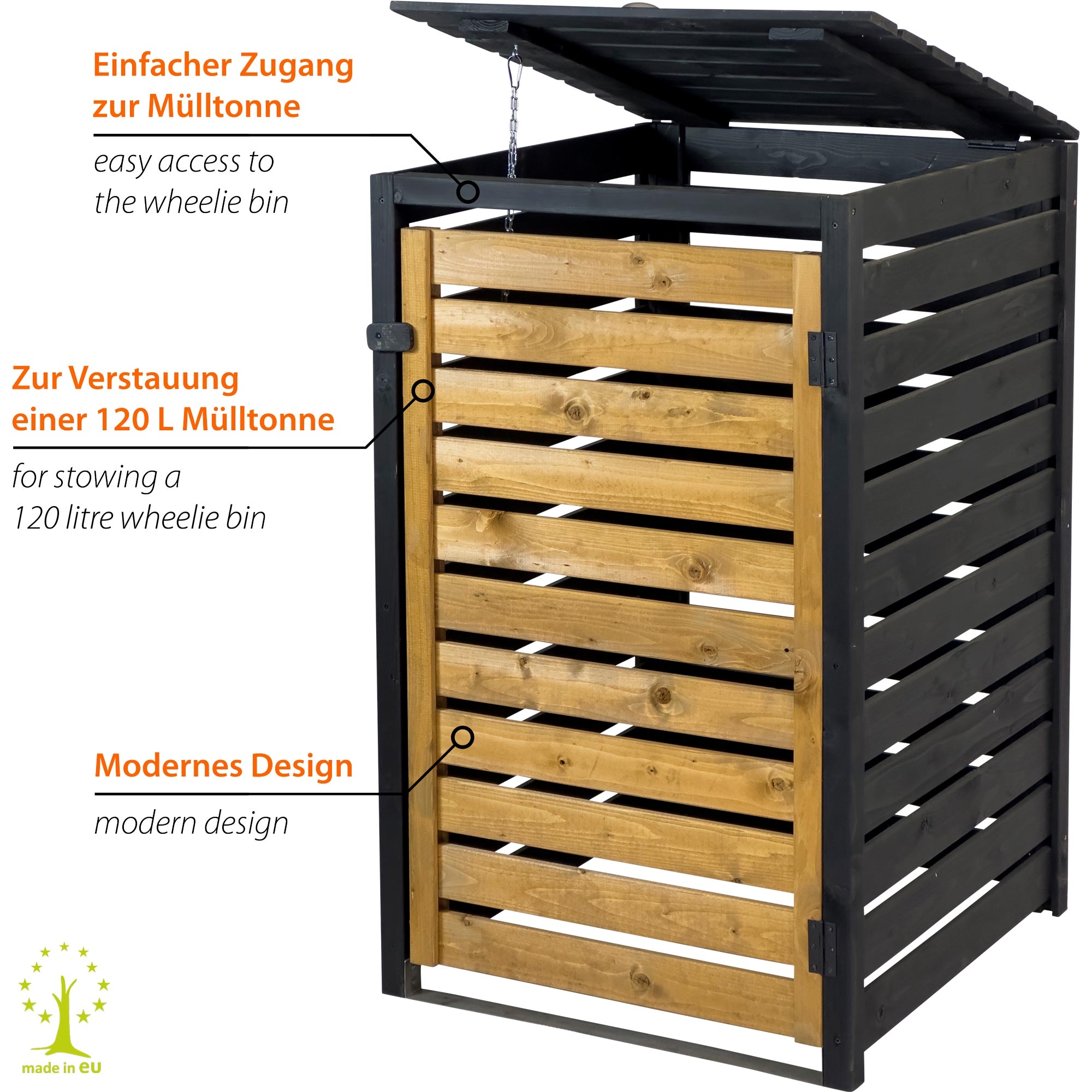 dobar Mülltonnenbox »Mülltonnenverkleidung 120 L, schwarz-braun« aus robustem lasiertem Fichtenholz