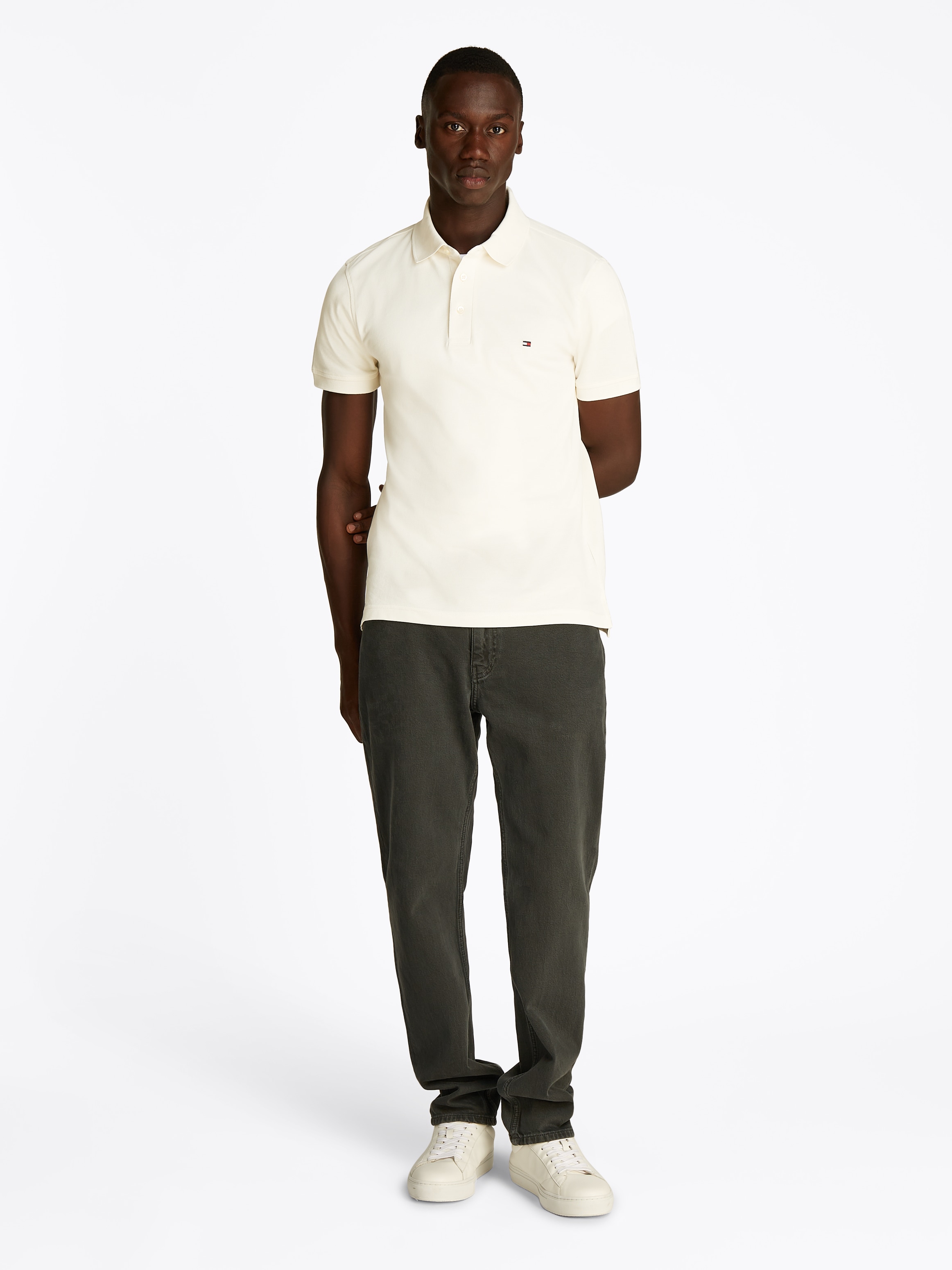Tommy Hilfiger Poloshirt »1985 SLIM POLO mit Piqué-Struktur und Stickerei«, meliert, casual, slim fit, Baumwollmix, Polokragen