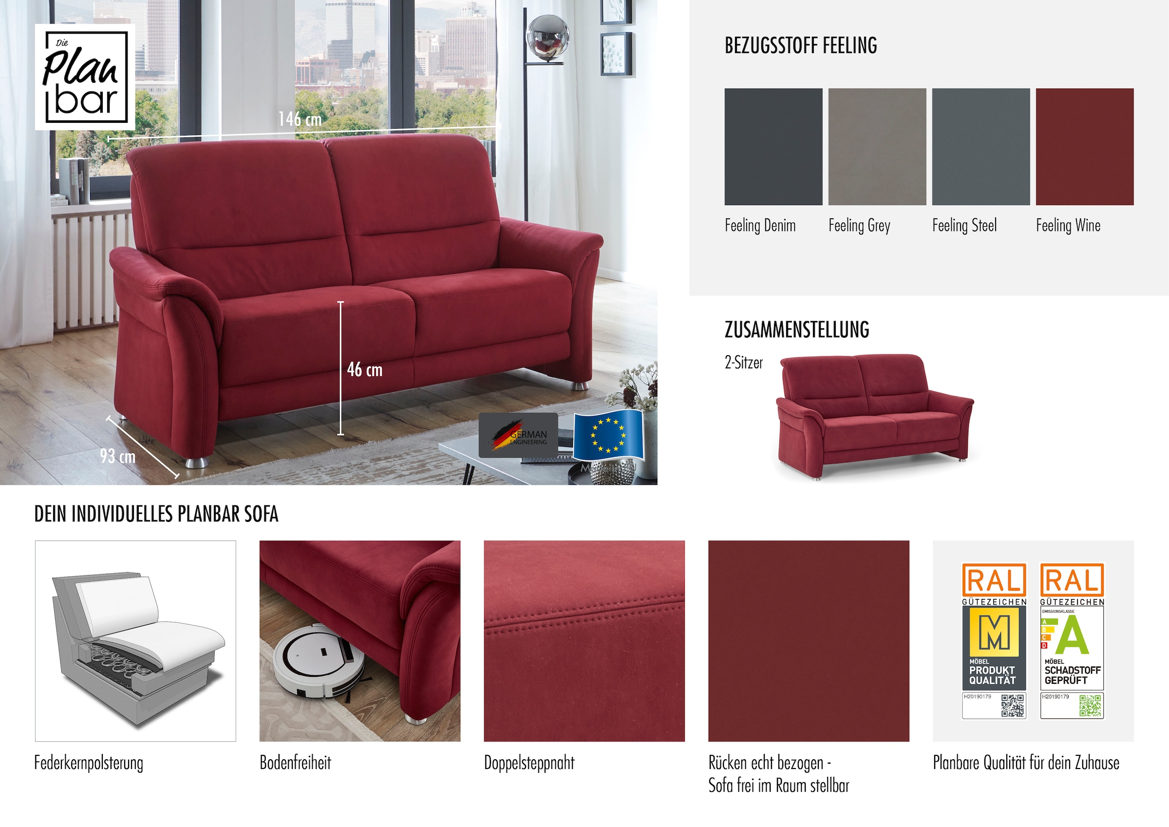 Die PlanBar 2-Sitzer »PP-PF23182« Federkernpolsterung, frei im Raum stellbar