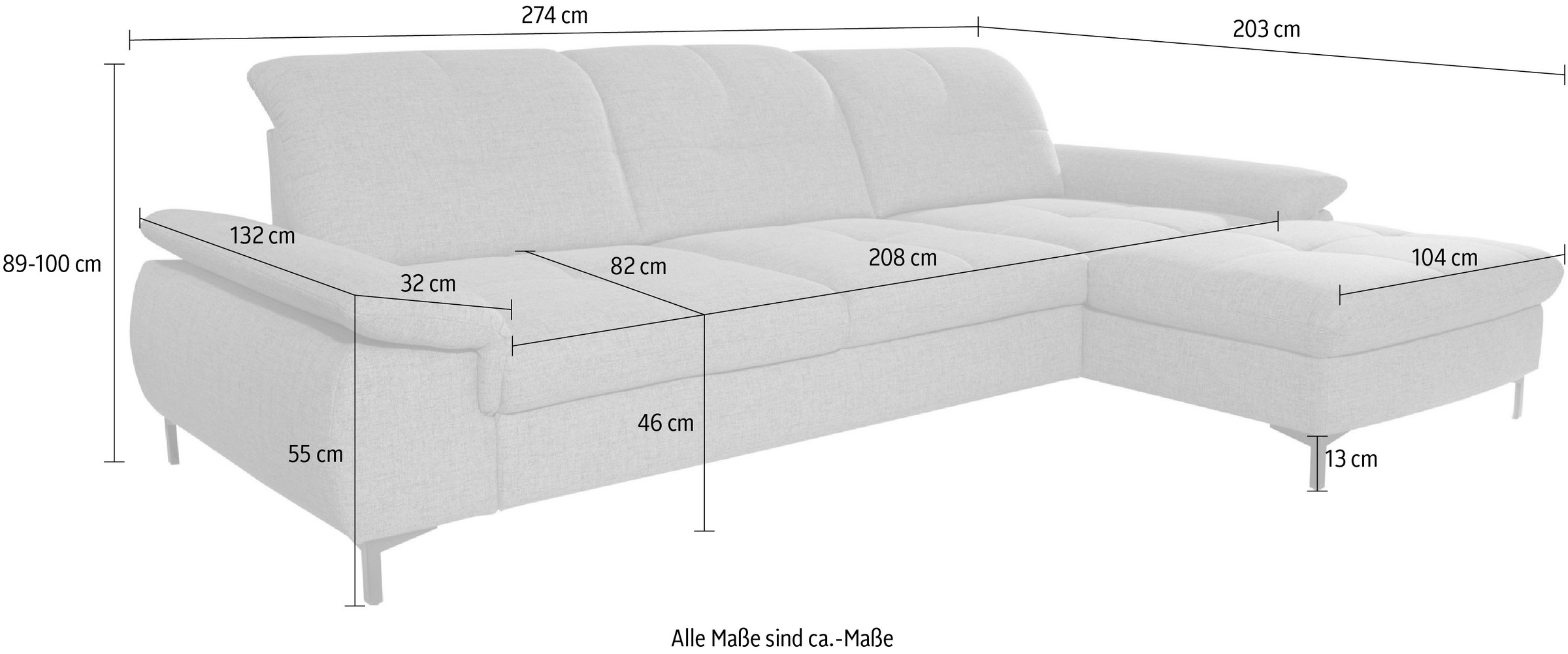 alina Ecksofa »Melina« In 2 Breiten, Wahlweise mit und ohne Bettfunktion