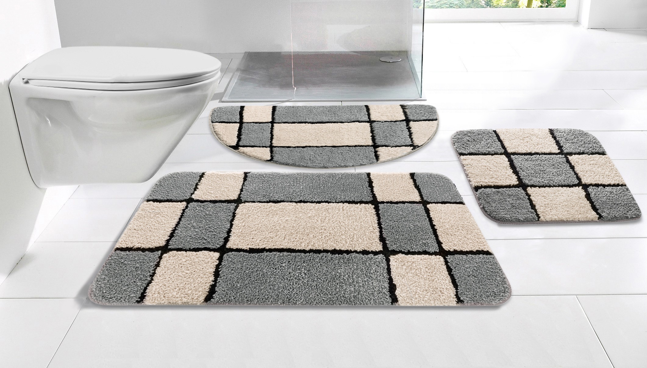 my home Badematte »Melli«, rutschhemmend beschichtet, fußbodenheizungsgeeignet, Badteppich, mit Muster, karierte Badematte