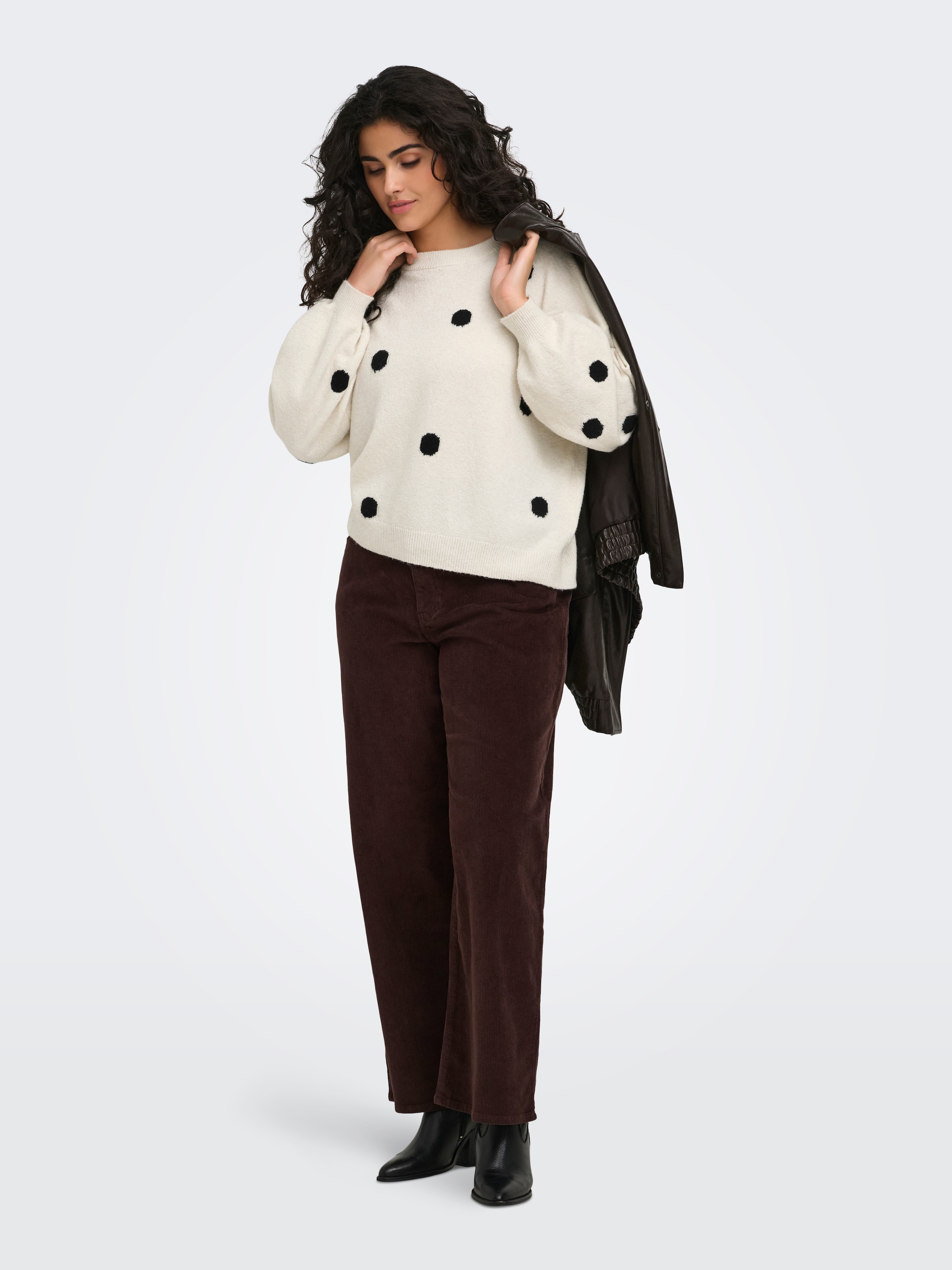 ONLY CARMAKOMA »CARRICA LS DETAIL O-NECK KNT« Materialmix, normal geschnitten