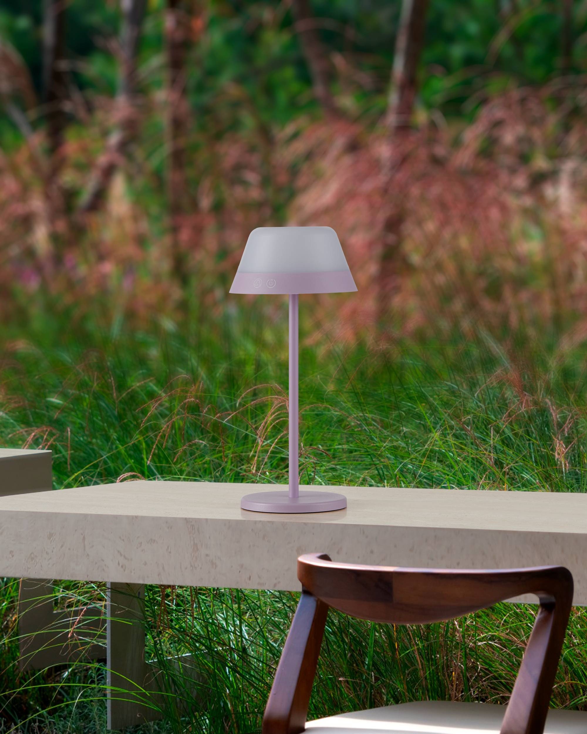 EGLO Tischleuchte »Meggiano Tischlampe, kabellos, aufhängbarer Lampenschirm, IP54, Lampe« LED-Modul 1 Stk. RGB | Warmweiß Tischleuchte - H32 x Ø15 cm - lila - 1X1,5W;1X0,8W inkl.