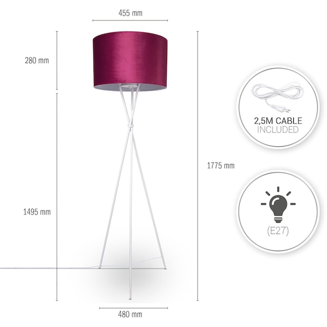 Paco Home Stehlampe »Kate uni Color«, Wohnzimmer Dreibein Standleuchte  Velour Höhe 177,5cm Filigran E27 kaufen online bei OTTO