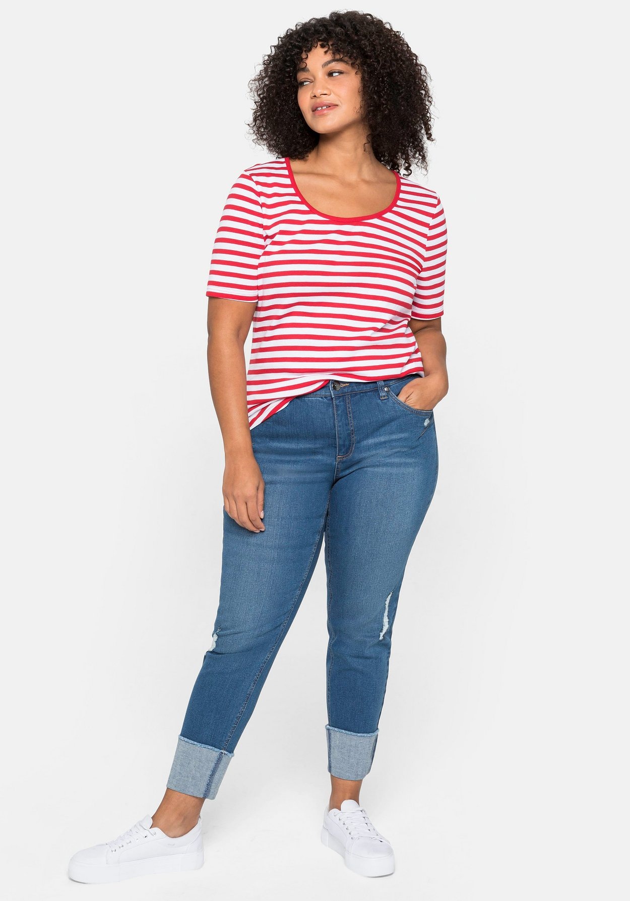 Sheego T-Shirt »T-Shirt mit garngefärbtem Ringel, aus Rippware«