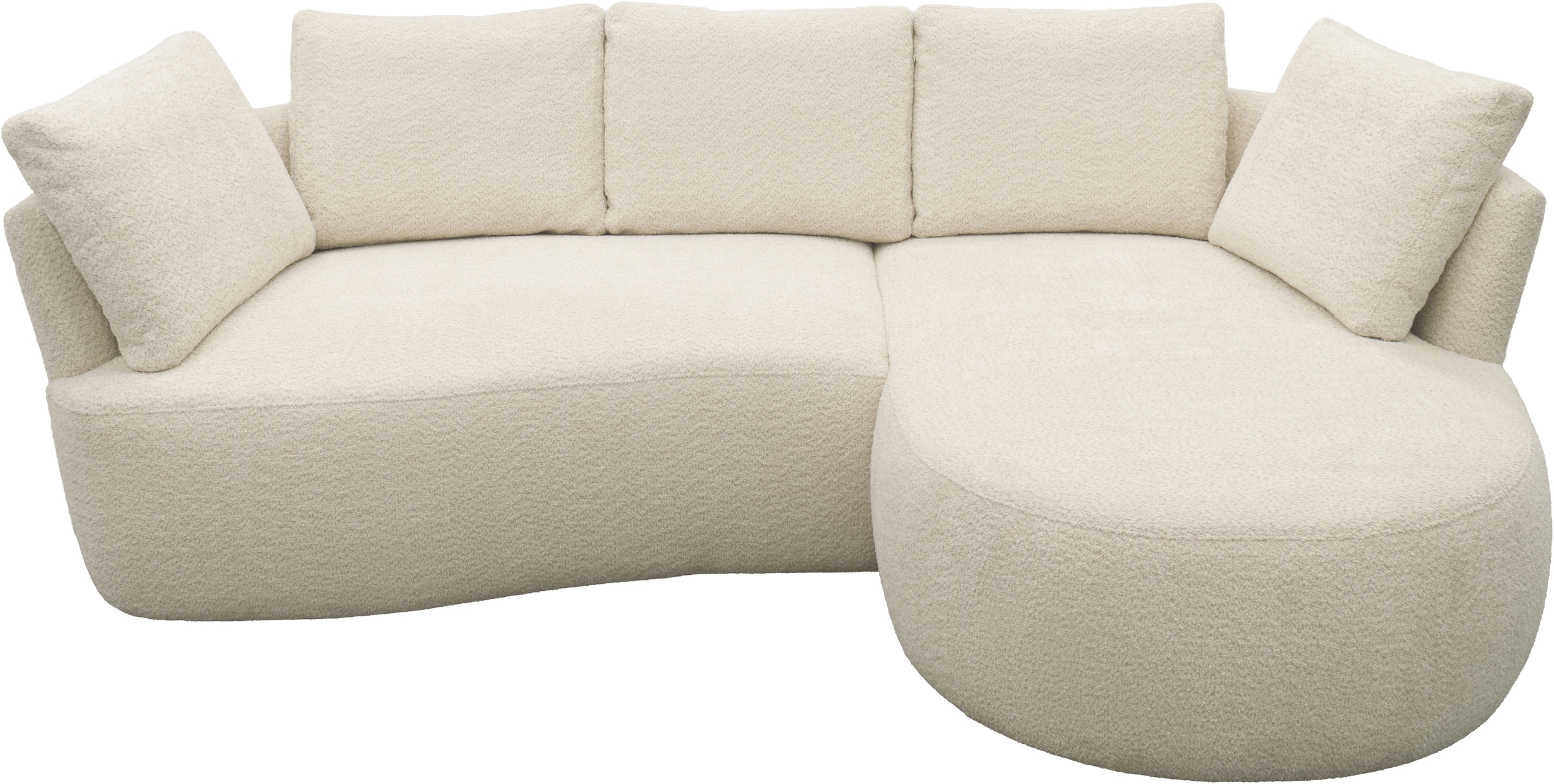 DOMO collection Ecksofa »Lumin, B/T: 267/170 cm, abgerunde Form, charmantes Design, cozy chic« Mit Federkern und 5 Rückenkissen ausgestattet