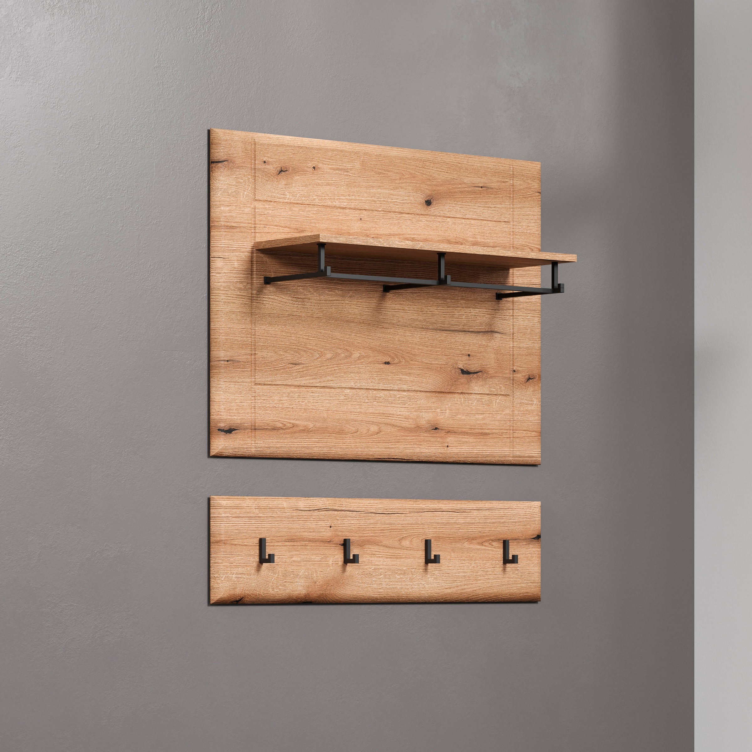 INOSIGN Wandboard »Graz«, (Packung, 1 St.), Maße (B/H/T in cm): (91/80/2) - Farbe: Weiß Hochglanz und Eiche