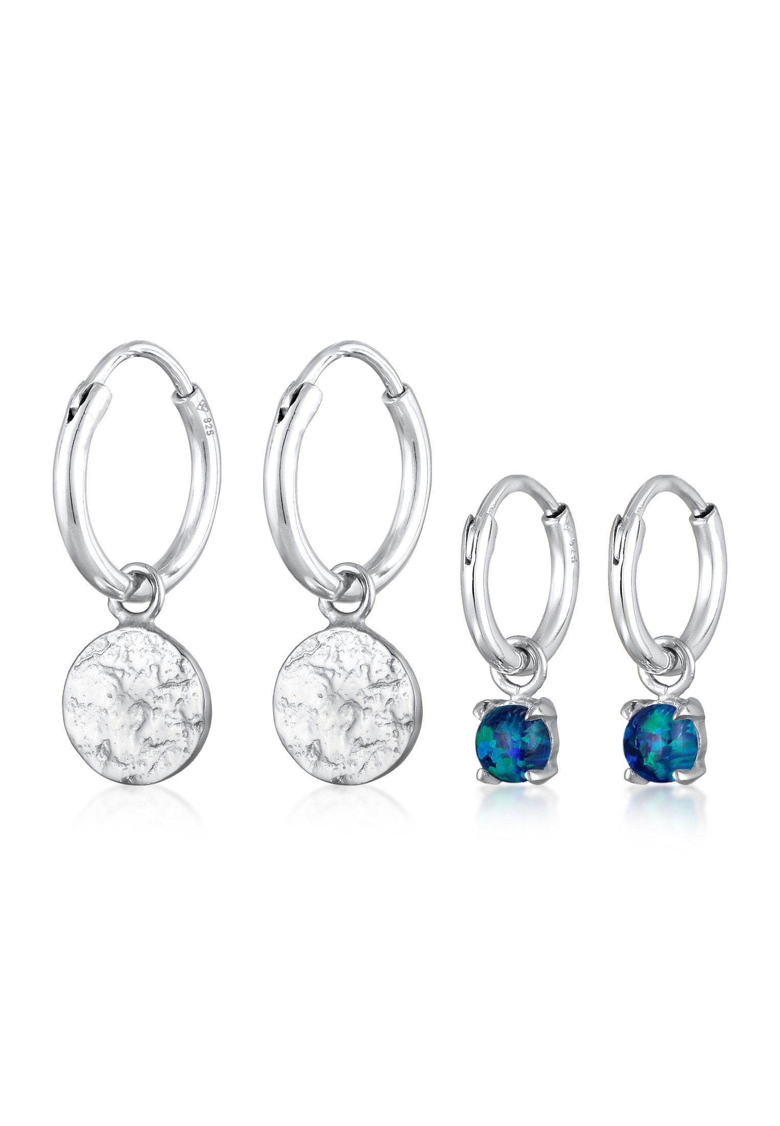 Elli Ohrstecker-Set »Ohrringe Creolen Plättchen Opal blau 2er Set 925 Silber«
