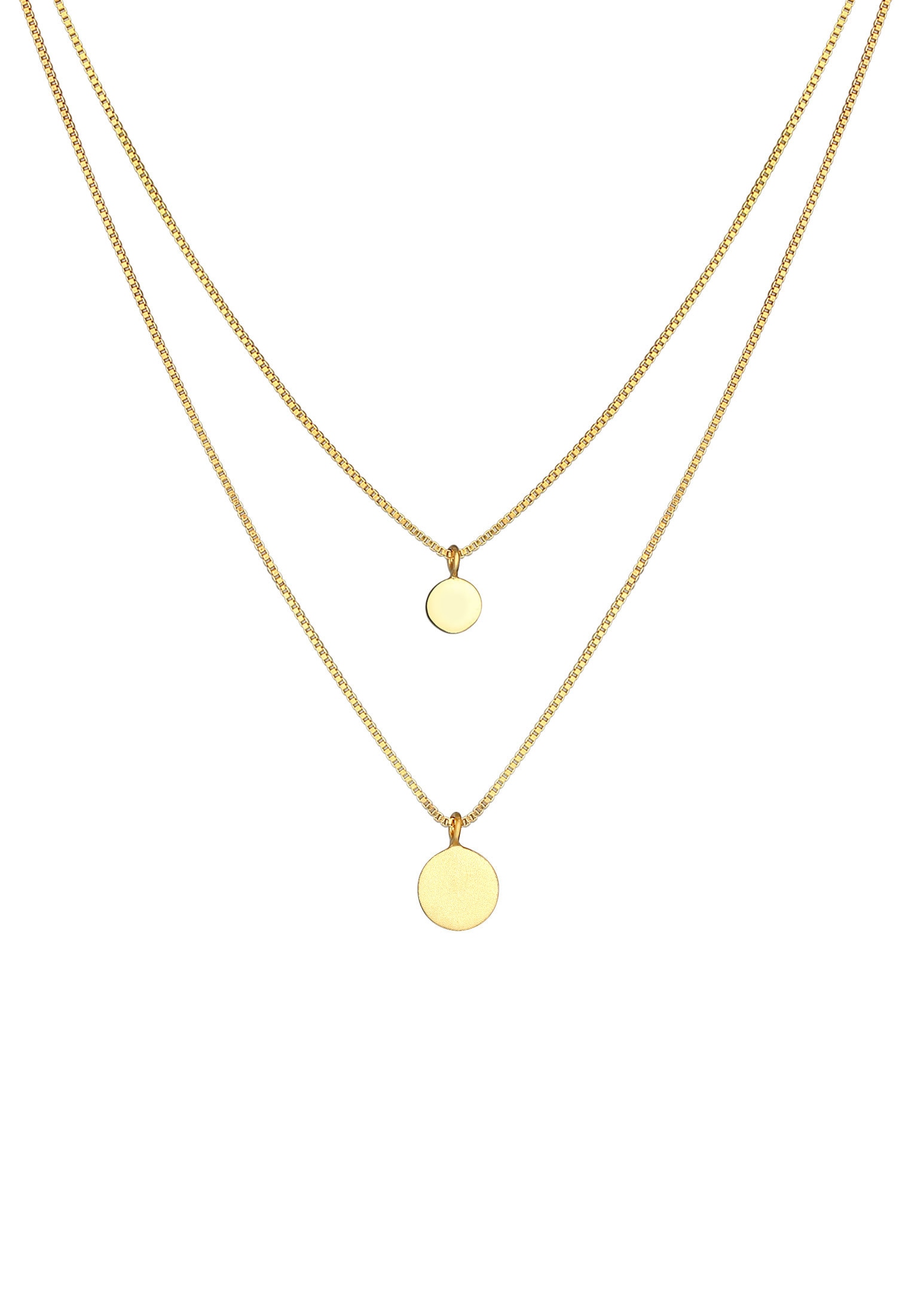 Elli Silberkette »Halskette 2-lagig Layer Coin Plättchen Struktur 925 Silber«