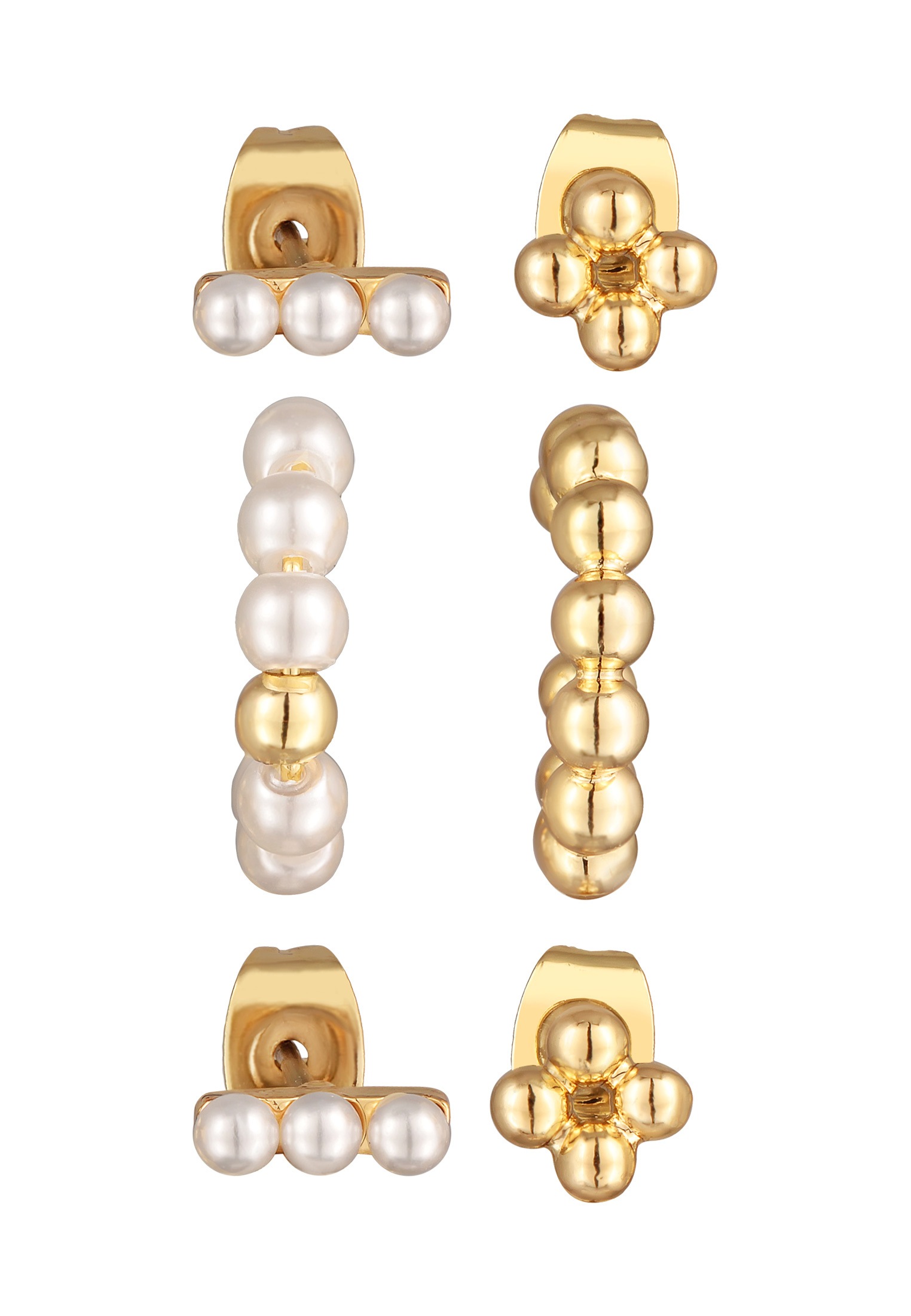 Elli Perlenohrringe »Ohrringe 4er-Set Ohrstecker Earcuff Glasperlen Dots Goldfarben«
