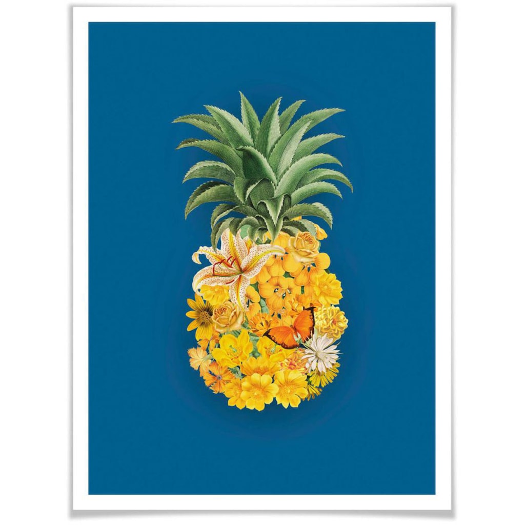 Wall-Art Poster »Ananas Blume Blau«, Blumen, (Set, 1 St.)