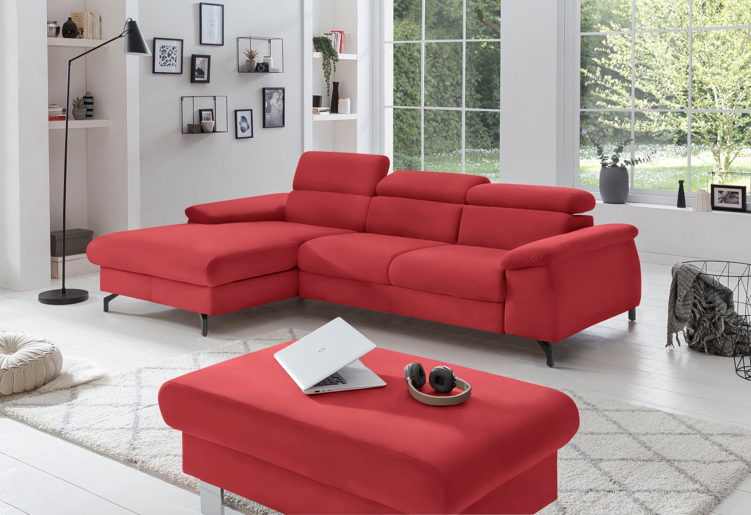 COTTA Polstergarnitur »Komaris L-Form«, (Set), Set bestehend aus: Ecksofa mit Kopfteilverstellung & Hocker