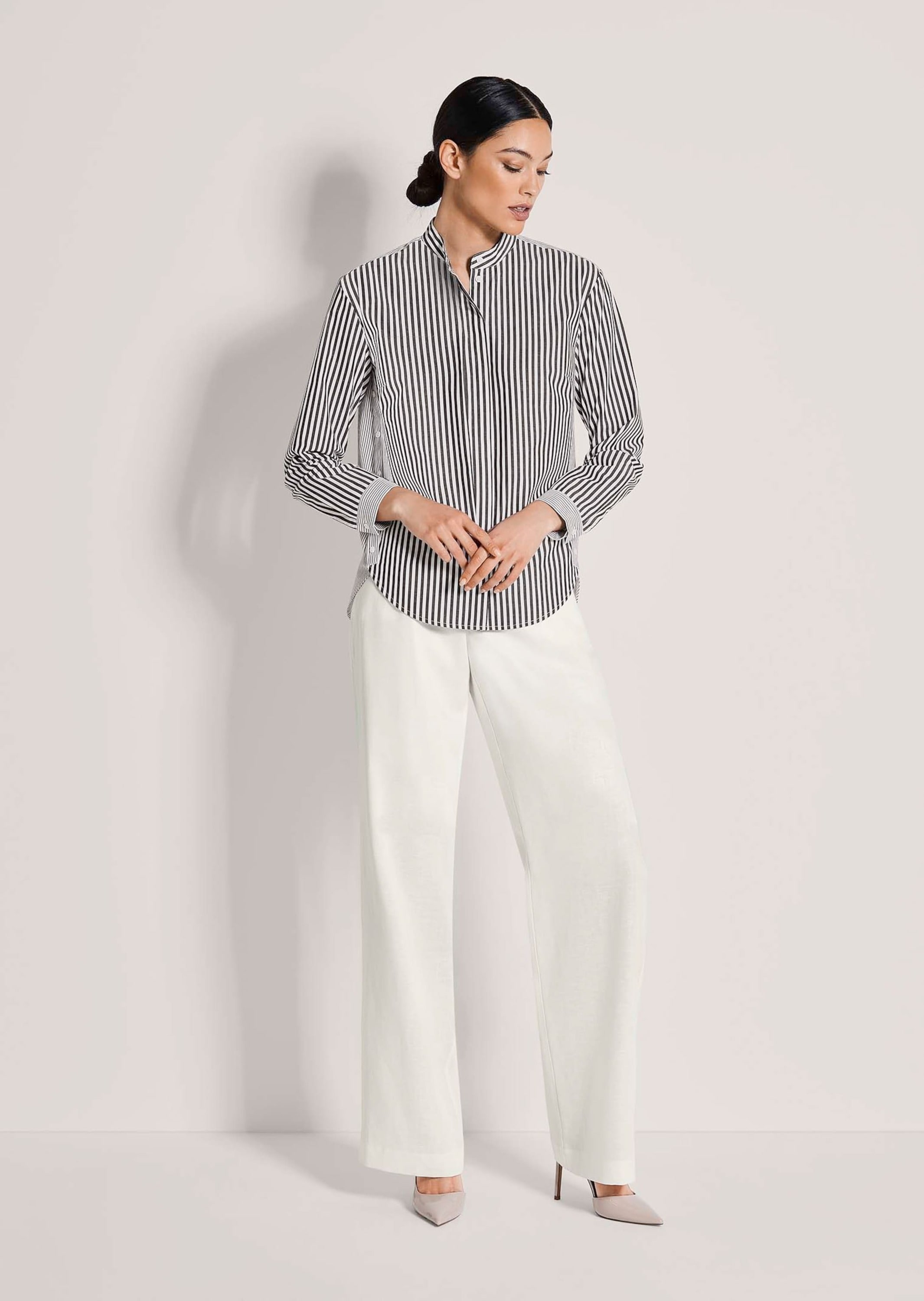 MADELEINE Langarmbluse »Streifenbluse Blusenshirt mit Knopfdetails« Bluse mit seitlicher Naht und fake Knöpfen