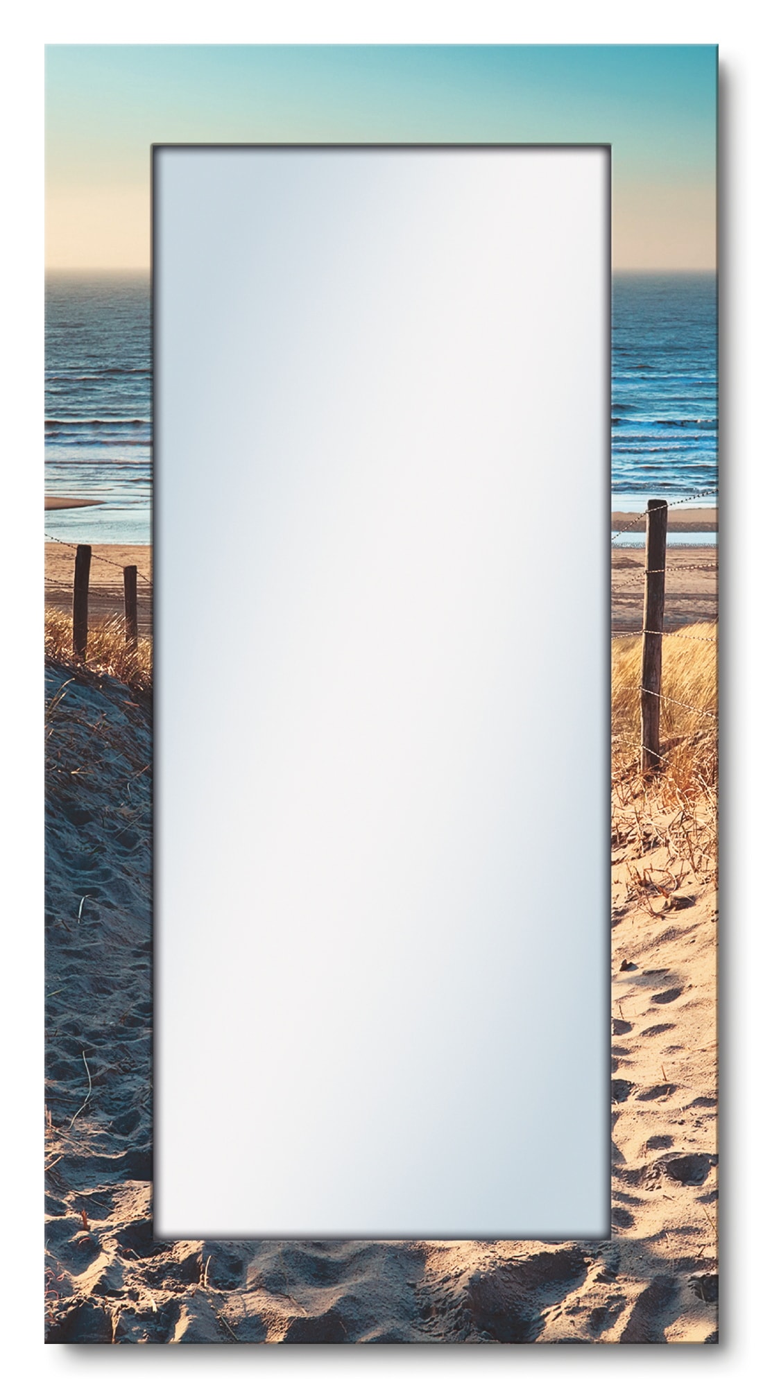 Artland Dekospiegel »Weg zum Nordseestrand Sonnenuntergang«, gerahmter Ganzkörperspiegel, Wanspiegel mit Motivrahmen