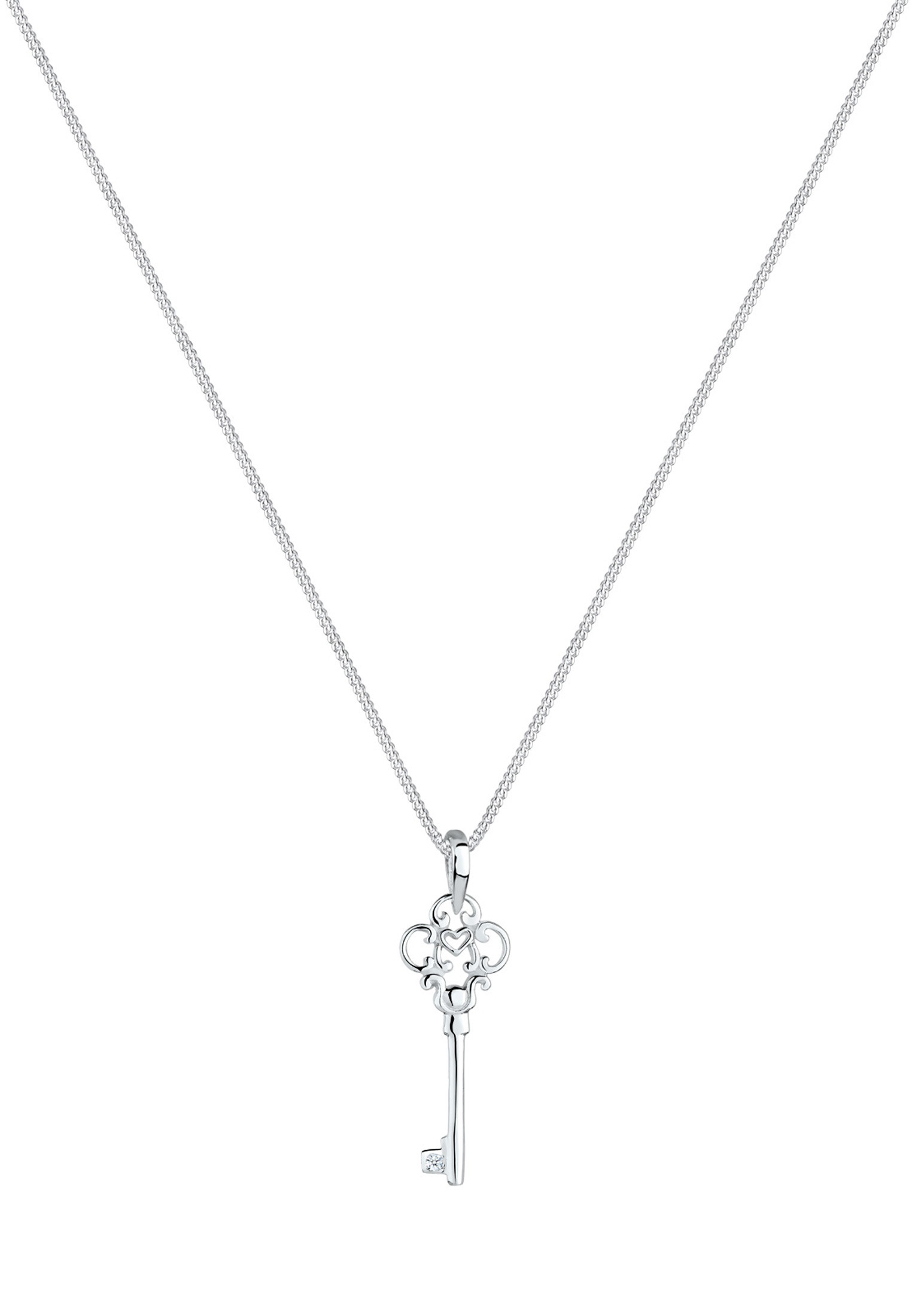 Elli DIAMONDS Silberkette »Halskette Schlüssel Diamant Weiß Brillantschliff (0.015 ct) 925 Sterling Silber«