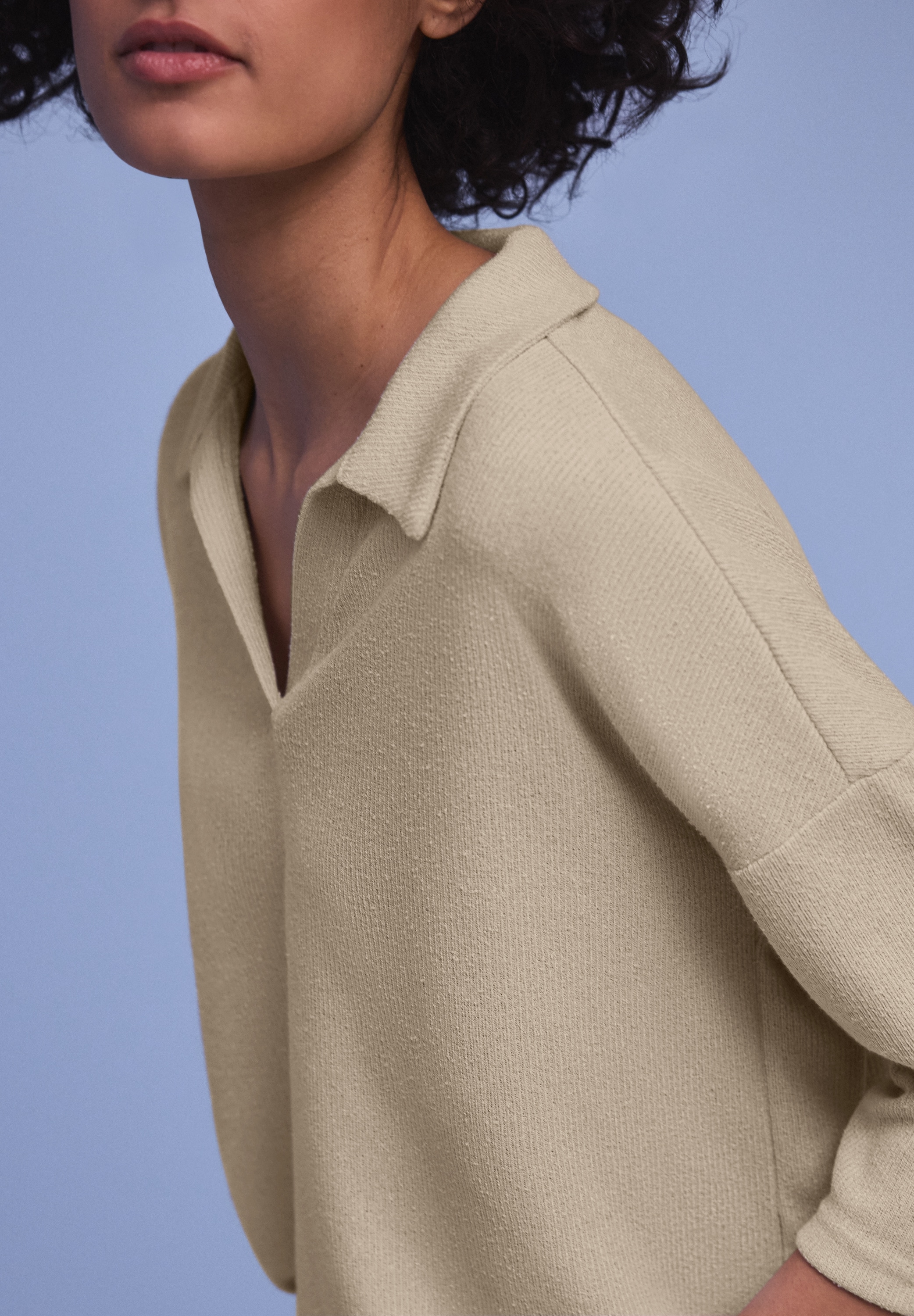 STREET ONE 3/4-Arm-Shirt mit Polokragen und V-Ausschnitt