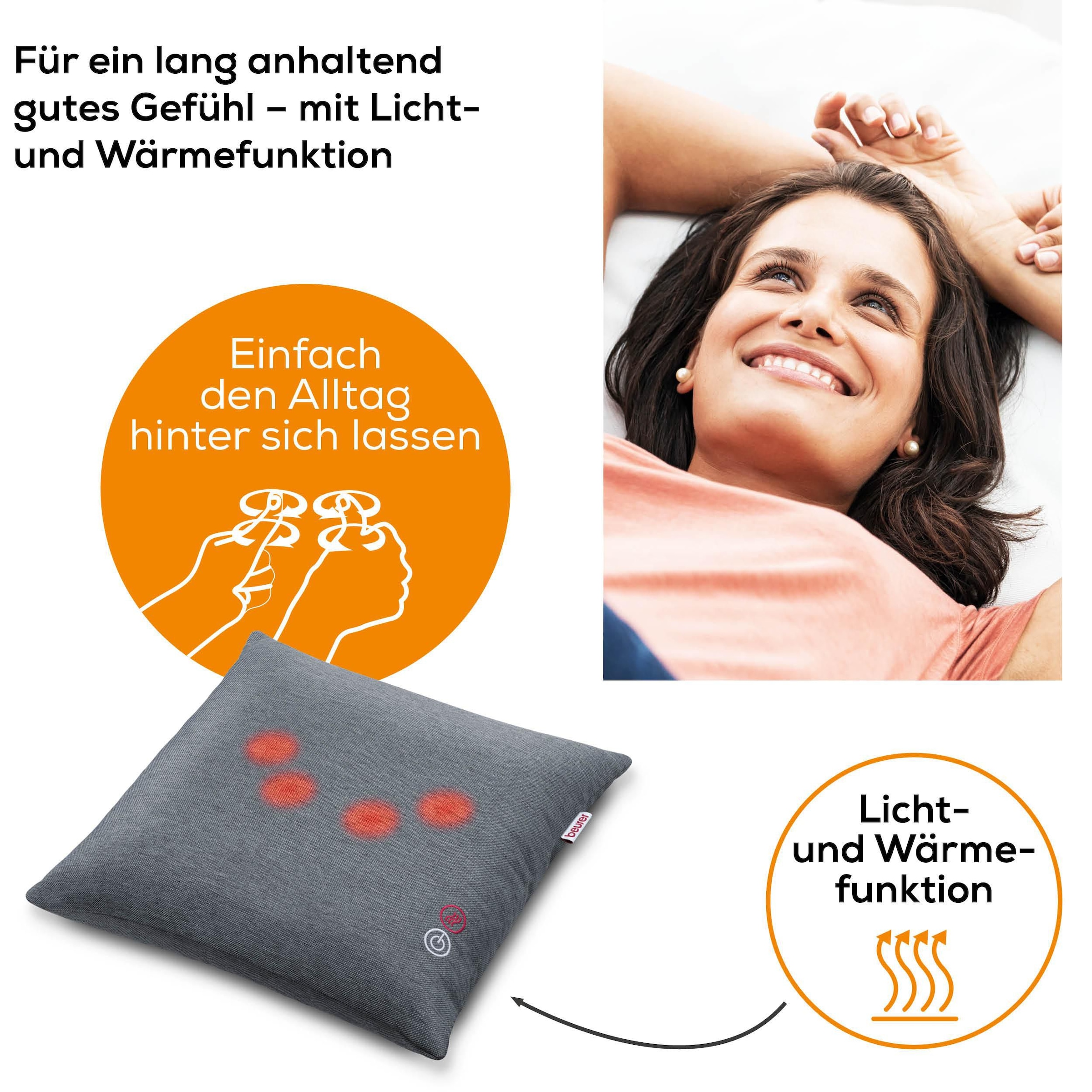 BEURER Massagekissen »MG 135 Shiatsu-Massagegerät mit zuschaltbarer Wärmefunktion«, Mit 4 Massageköpfen für eine entspannende Massage