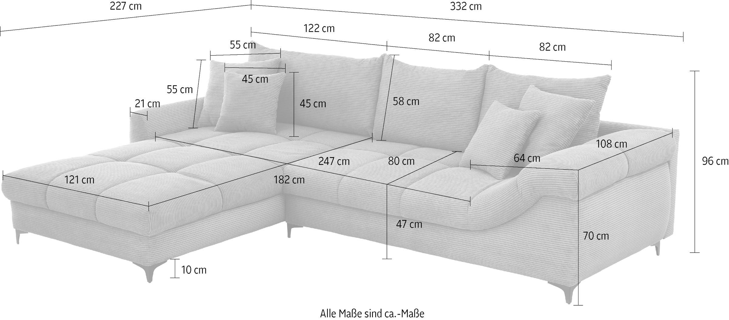 Mr. Couch Ecksofa »Ronaldo, L-Form, wahlweise mit Kaltschaum«, mit Kaltschaum, bis 140 kg pro Sitzplatz belastbar