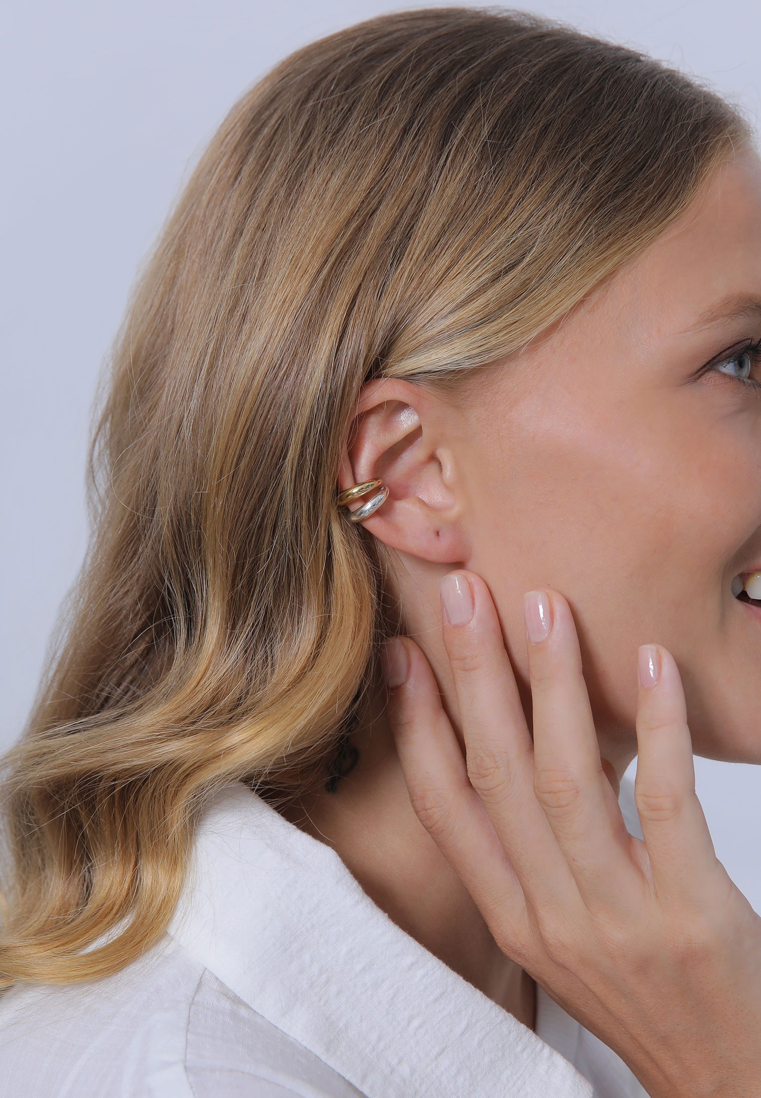 Elli Schmuckset »Ohrringe Earcuff Set Bi-Color Rund Gewölbt 925 Silber«