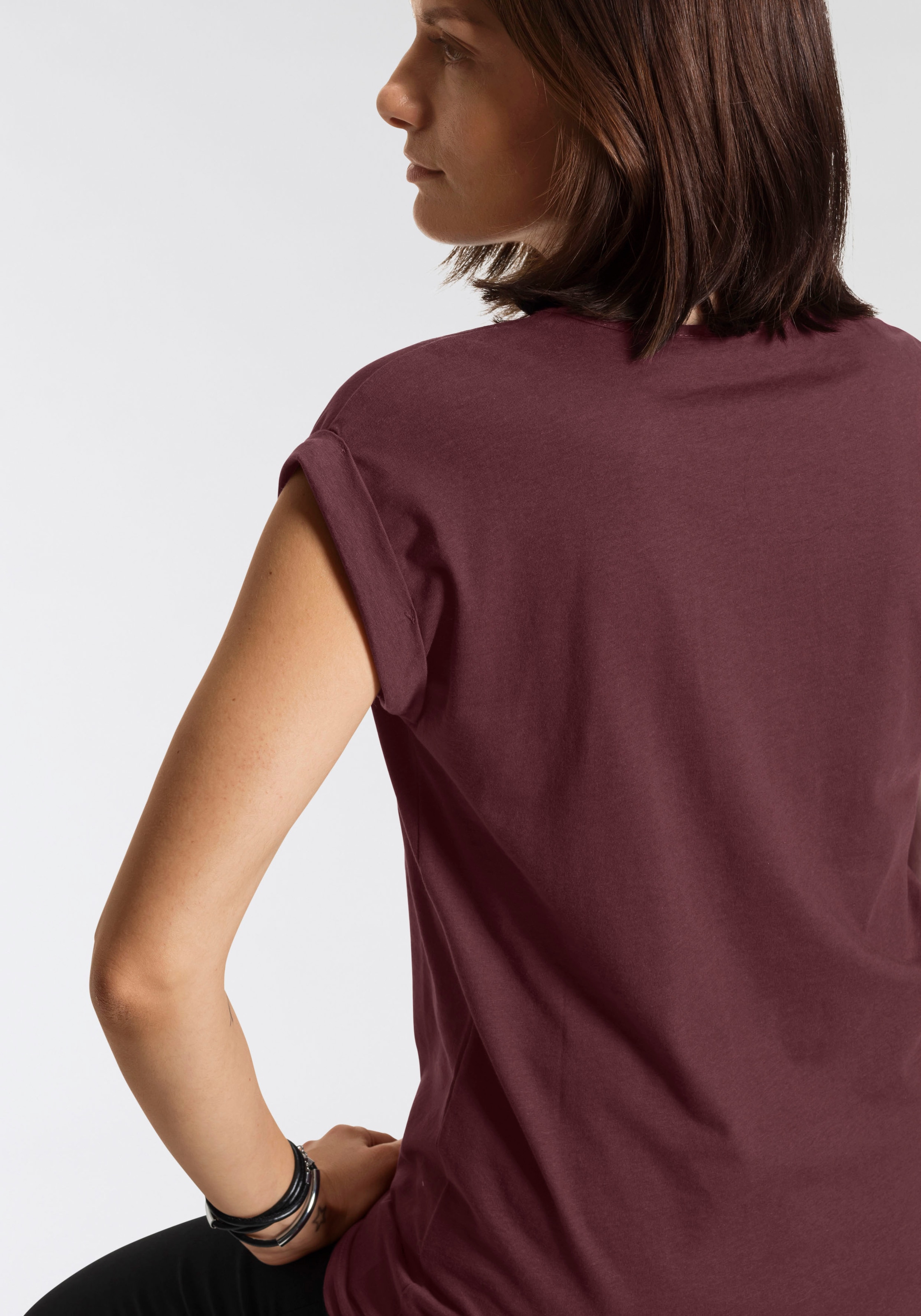 Boysen's T-Shirt, mit überschnittenen Schultern & kleinem Ärmelaufschlag