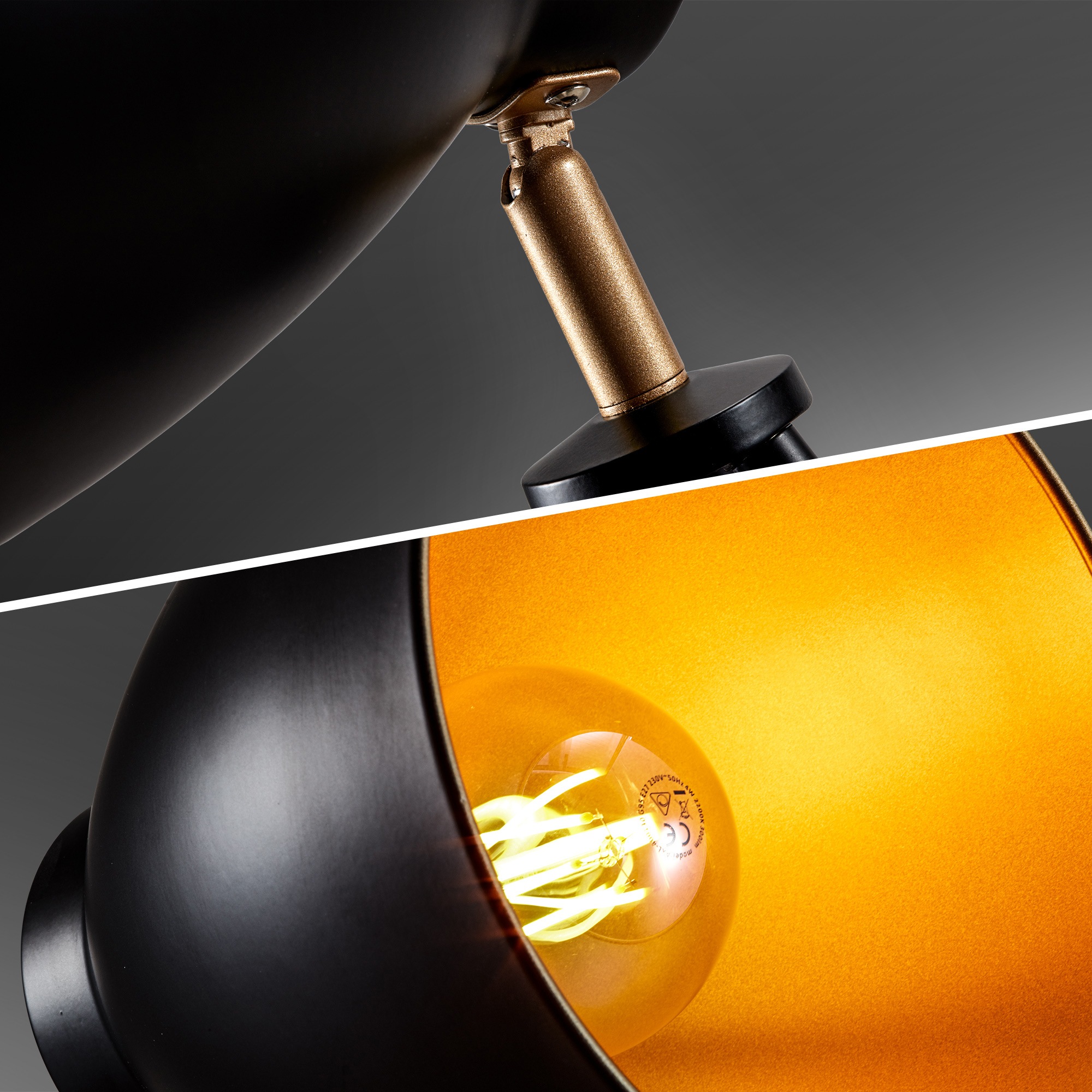 B.K.Licht Stehlampe, online flammig-flammig, Retro-Design, bei 1 Stehleuchte, E27 schwarz-gold, OTTO Vintage, Metall