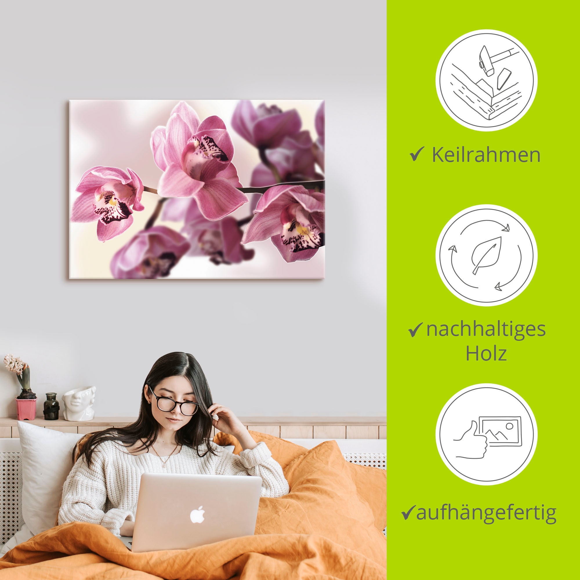 Artland Leinwandbild »Rosa Orchidee« Blumenbilder 1 Stk. tlg. auf Holzrahmen gespannt