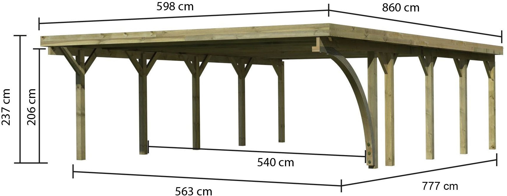 Karibu Doppelcarport »»Classic 3 SET« PVC-Dach Variante B, mit einem Einfahrtsbogen« Massivholz 540 cm KDI aus Masivholz