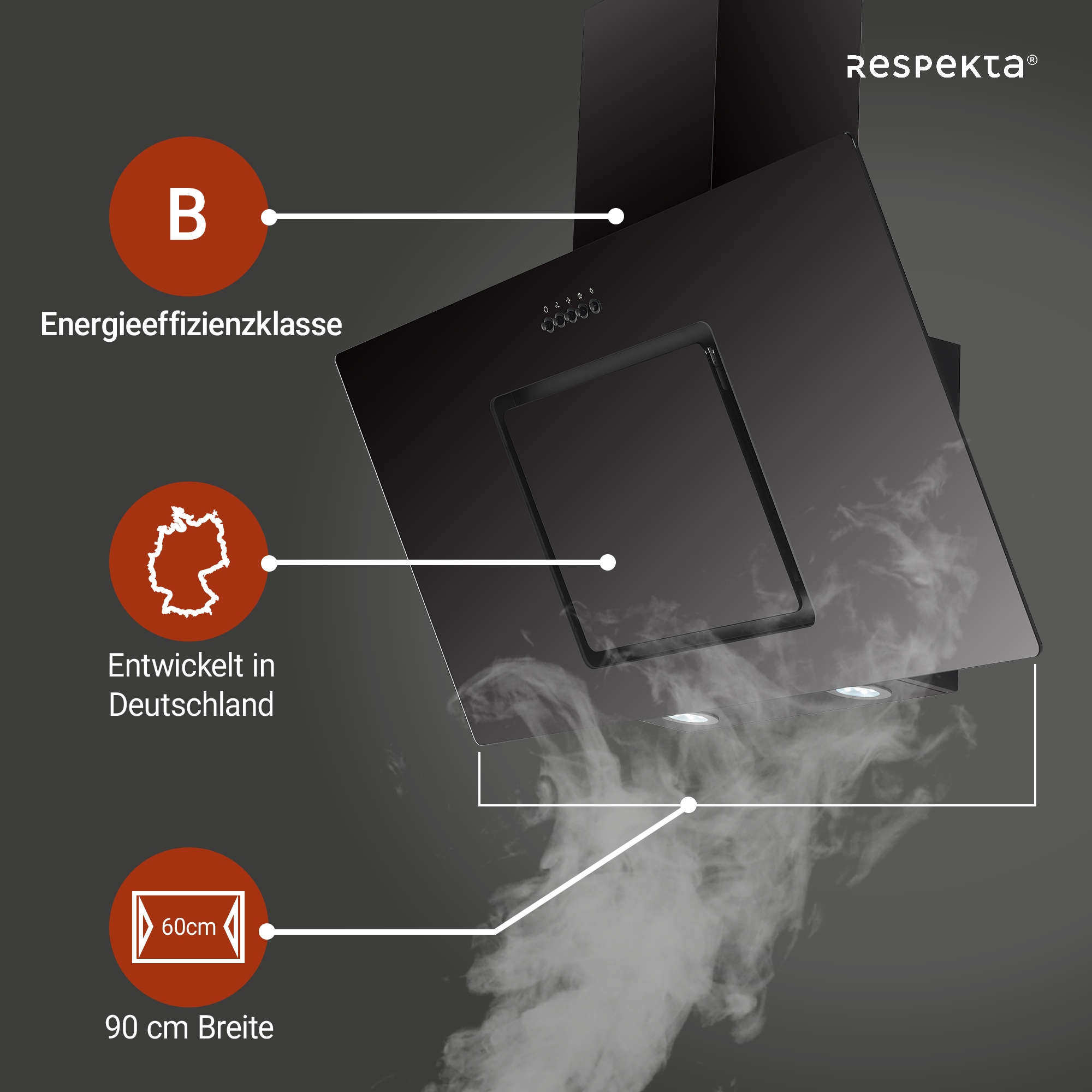 RESPEKTA Kopffreihaube »CH 22010«, 90 cm, 3 Leistungsstufenm, LED-Beleuchtung, Ab- und Umluftfähig