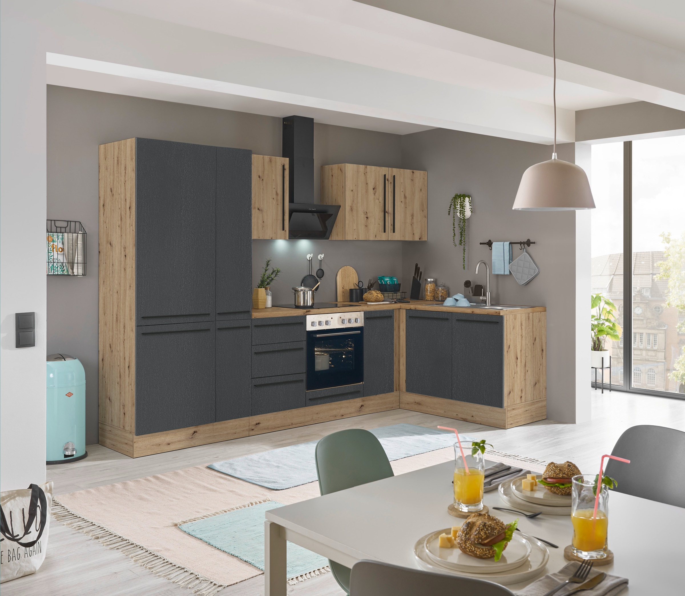 KOCHSTATION Winkelküche »Florida, Stellbreite 300x165 cm«, wahlweise mit E-Geräten, mit Softclose für Türen und Schubkästen