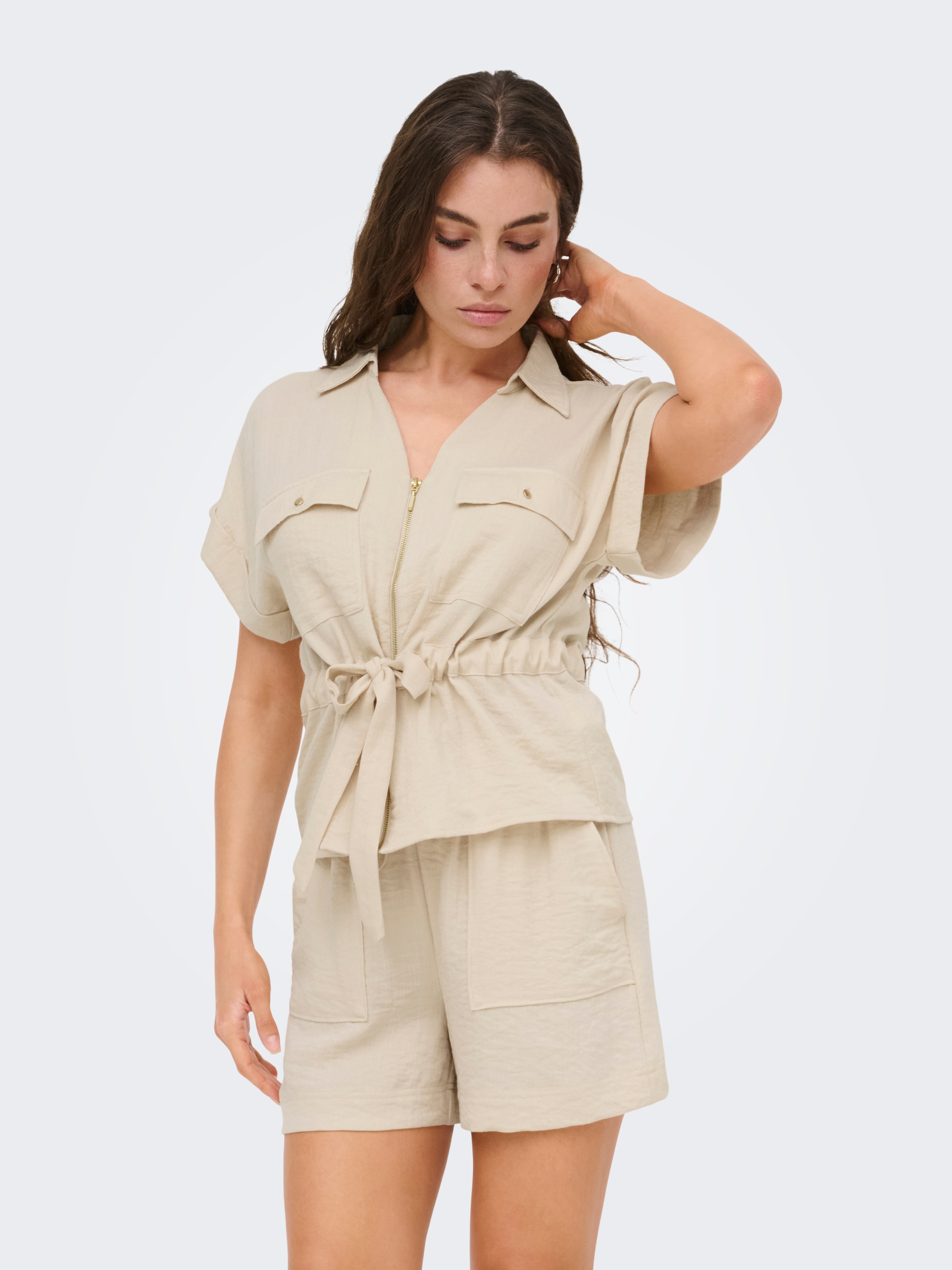 JDY Kurzarmbluse »JDYMILLE S/S ZIP SHIRT WVN NOOS«