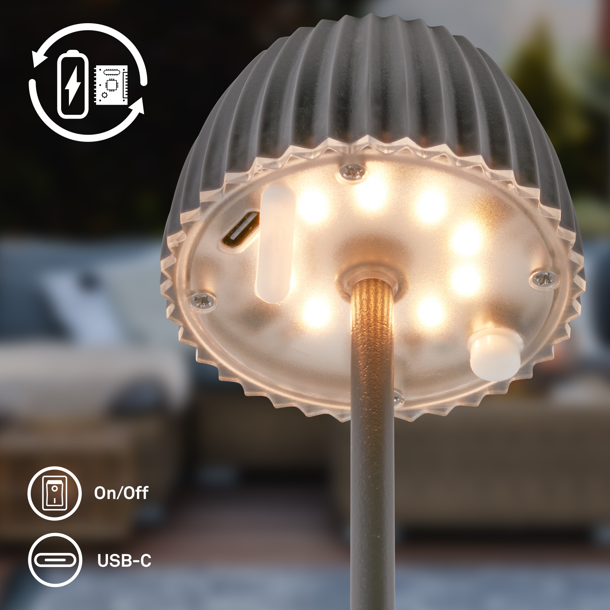 Briloner Leuchten LED Außen-Tischleuchte »RIFFLE« LED-Modul 1 Stk. Warmweiß 6x78,5 cm, 2er-Set, Akku tauschbar, Outdoor, Balkon, Terrasse