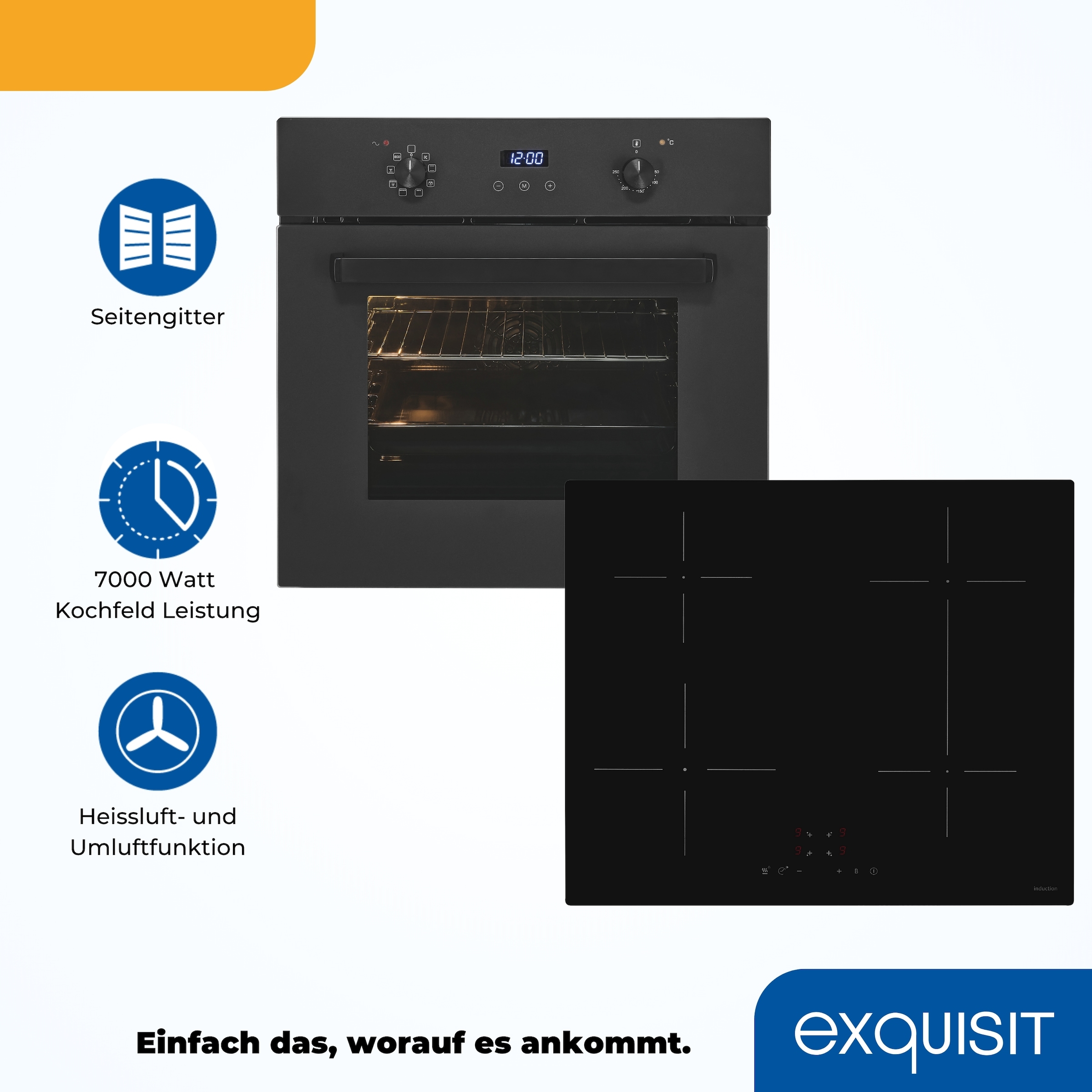 exquisit Backofen-Set »EBE367-H-120 mattschwarz« Set, 2 Stk. tlg.