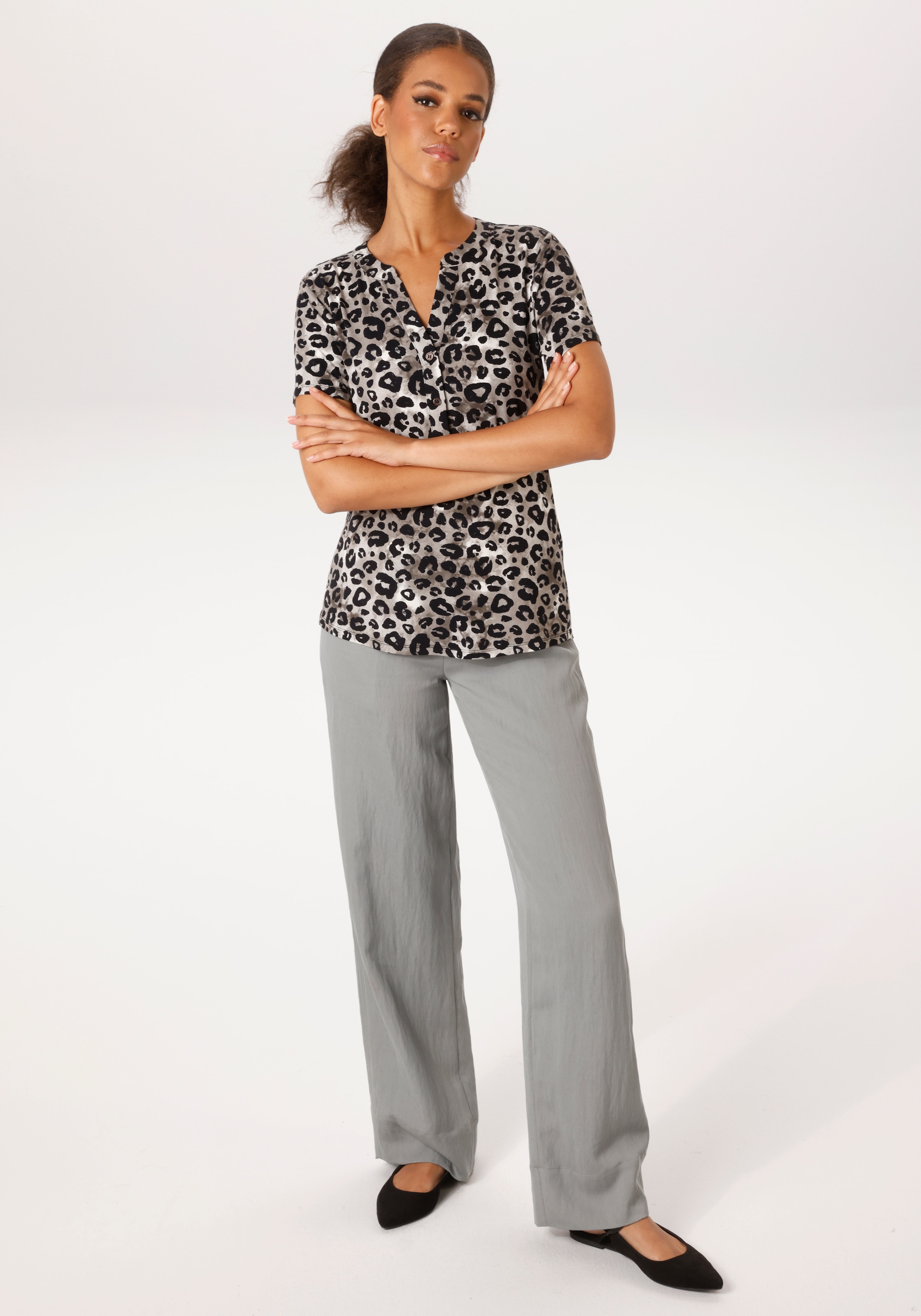 Aniston CASUAL Schlupfbluse mit extravagantem Animal-Print- jedes Teil ein Unikat- NEUE KOLLEKTION