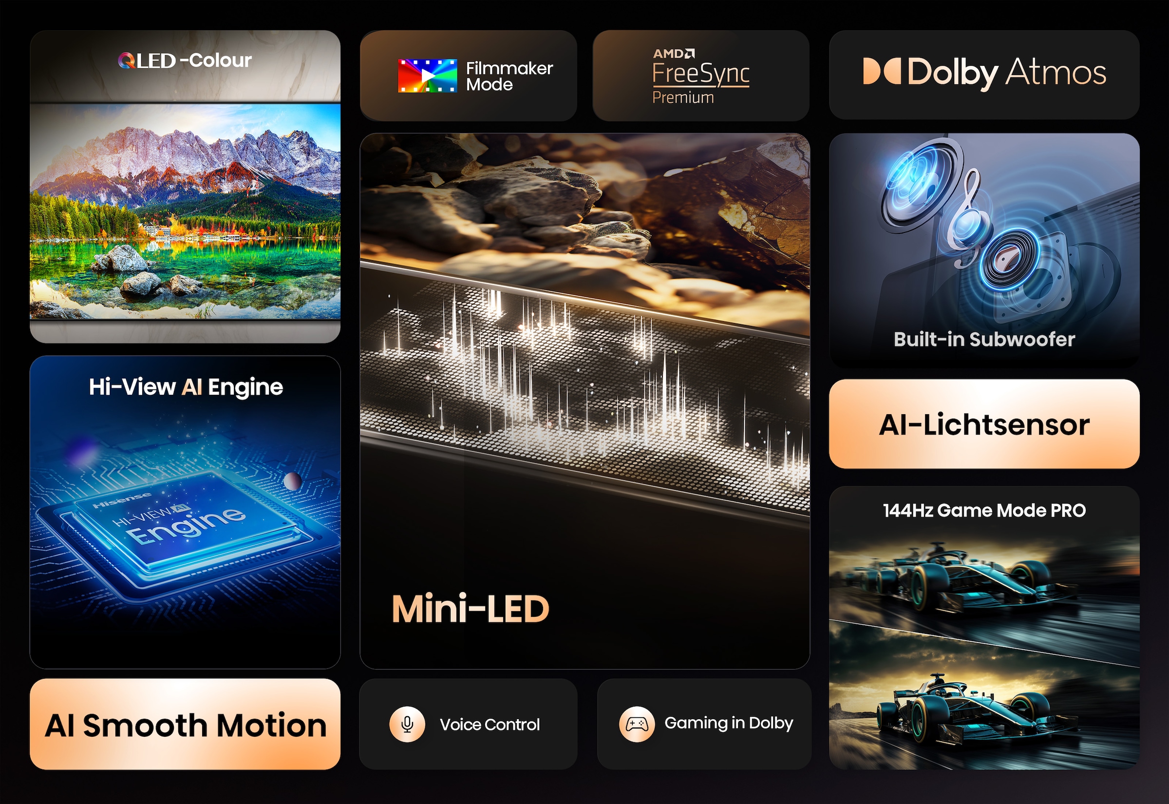 Hisense QLED Mini LED-Fernseher »65E89Q« 164 cm/65 ″ Smart-TV 4K UHD MiniLED Smart TV