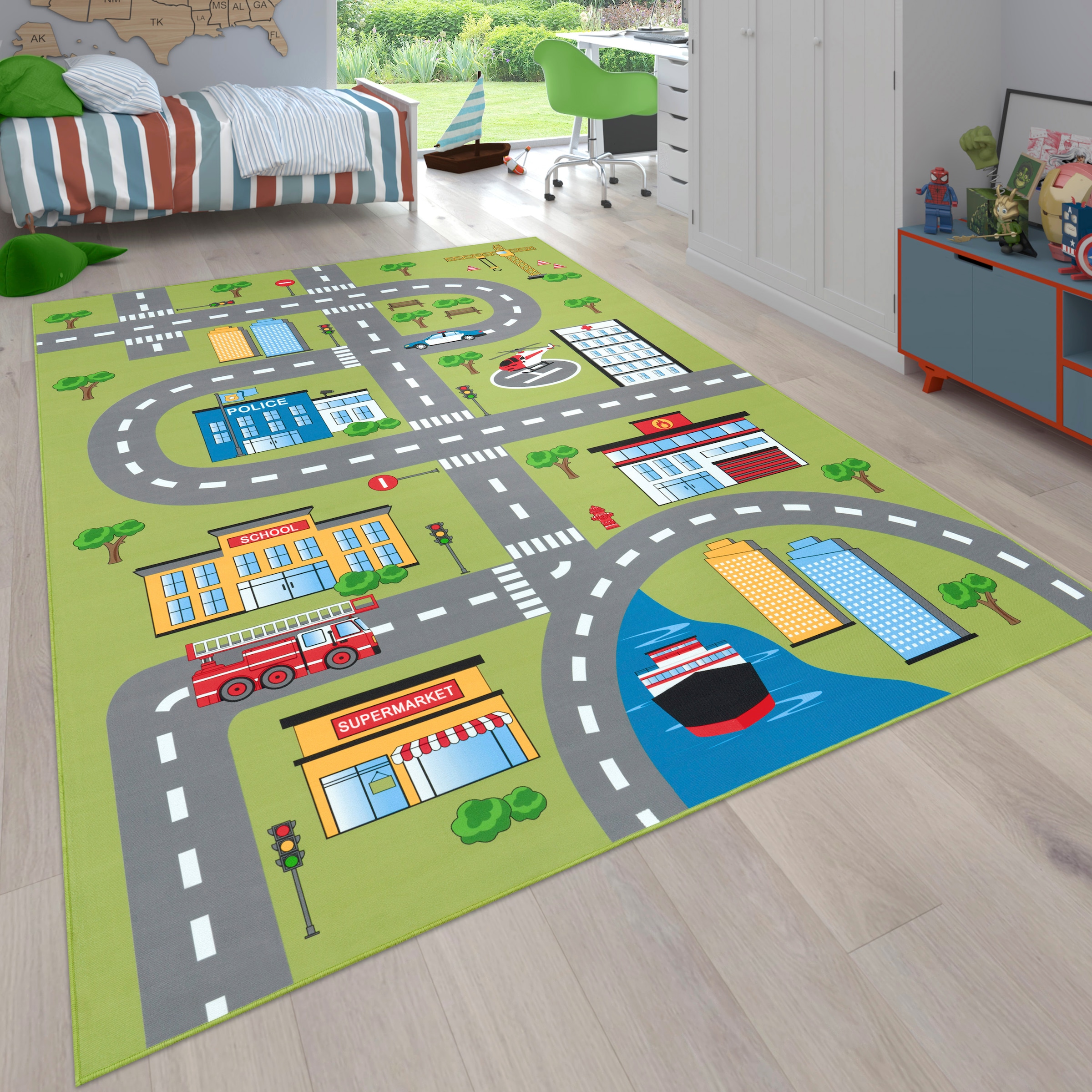 Kinderteppich Anime9376, Carpet City, rechteckig, Höhe: 11 mm,  Straßen-Spiel-Teppich, Auto, Weicher Flor, Pflegeleicht, Kinderzimmer