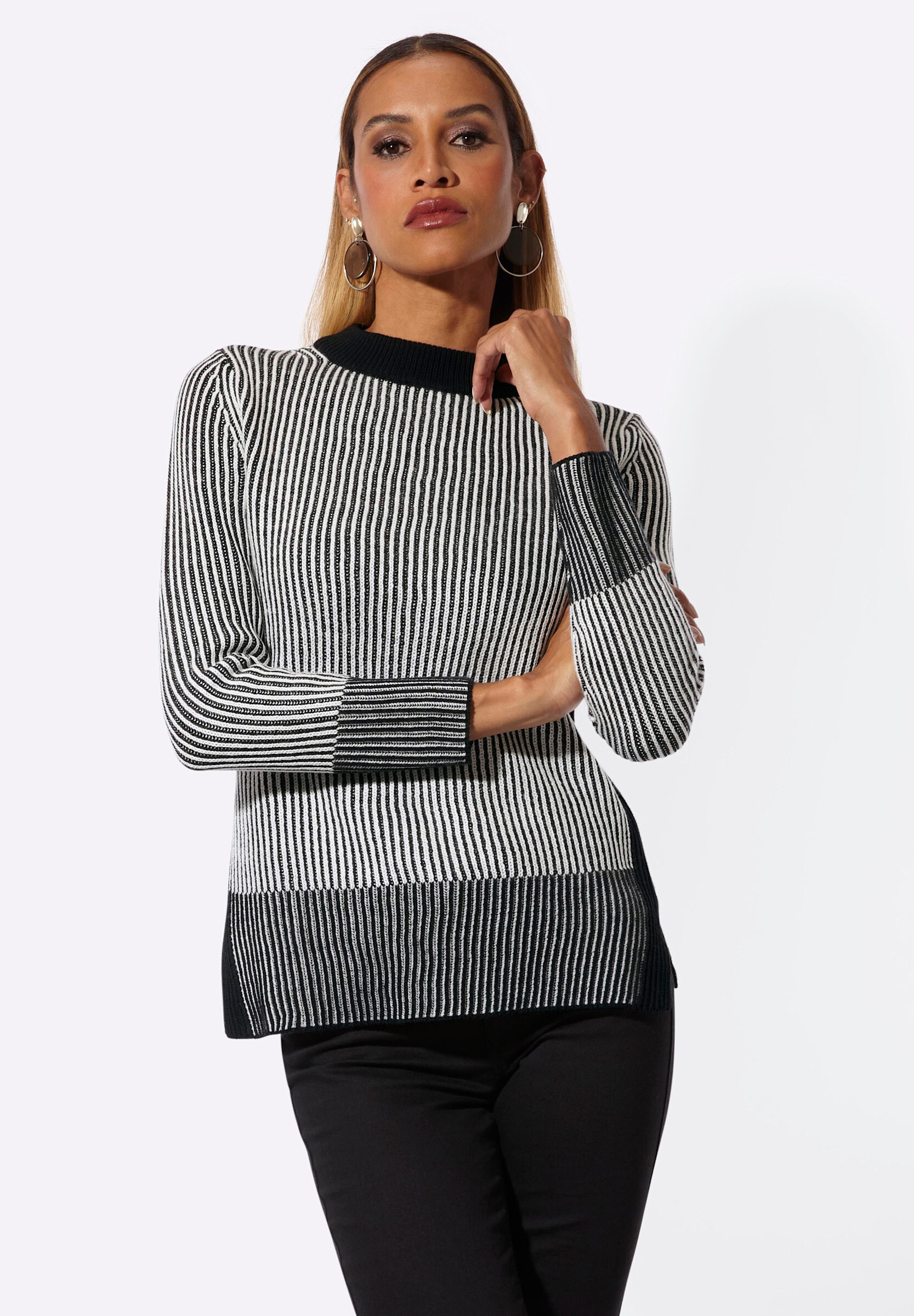 creation L Longpullover »Pullover Rundhalspullover im modernen Rippenstrick«