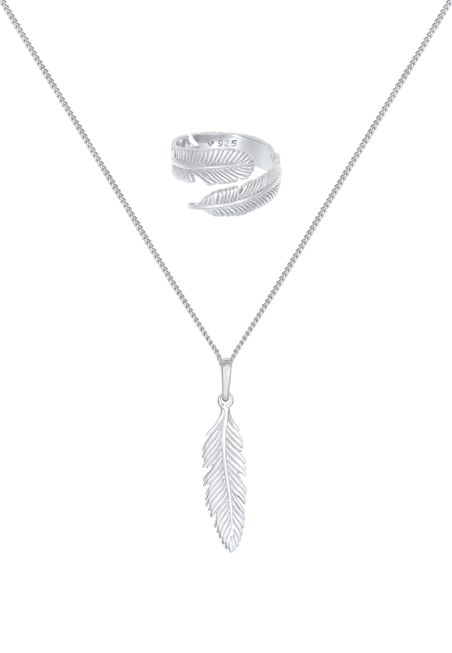 Elli Ohrring und Ketten Set »Schmuckset Feder Boho Festival 925 Silber«