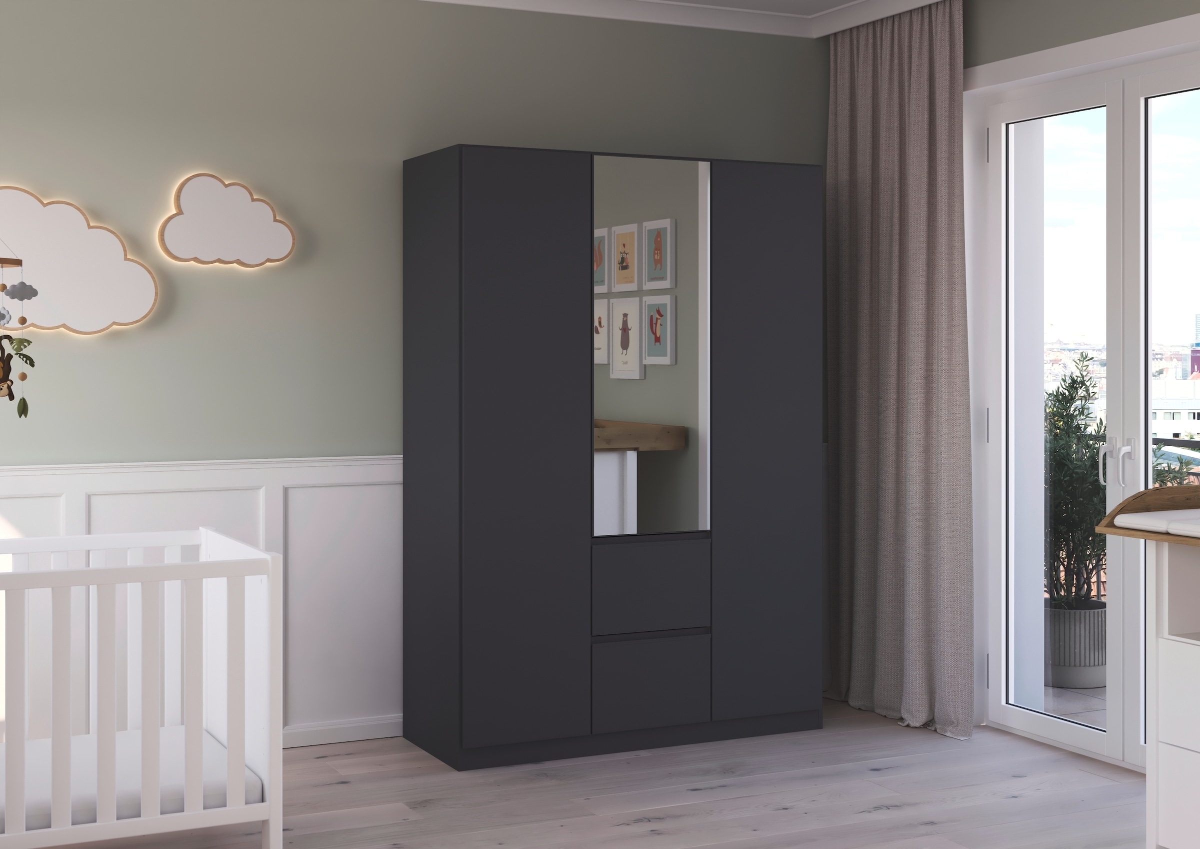 rauch Drehtürenschrank »Kleiderschrank Schrank Garderobe Wäscheschrank BRISTOL in 2 Breiten«, grifflose Front mit Push-to-Open Funktion in 2 Breiten MADE IN GERMANY