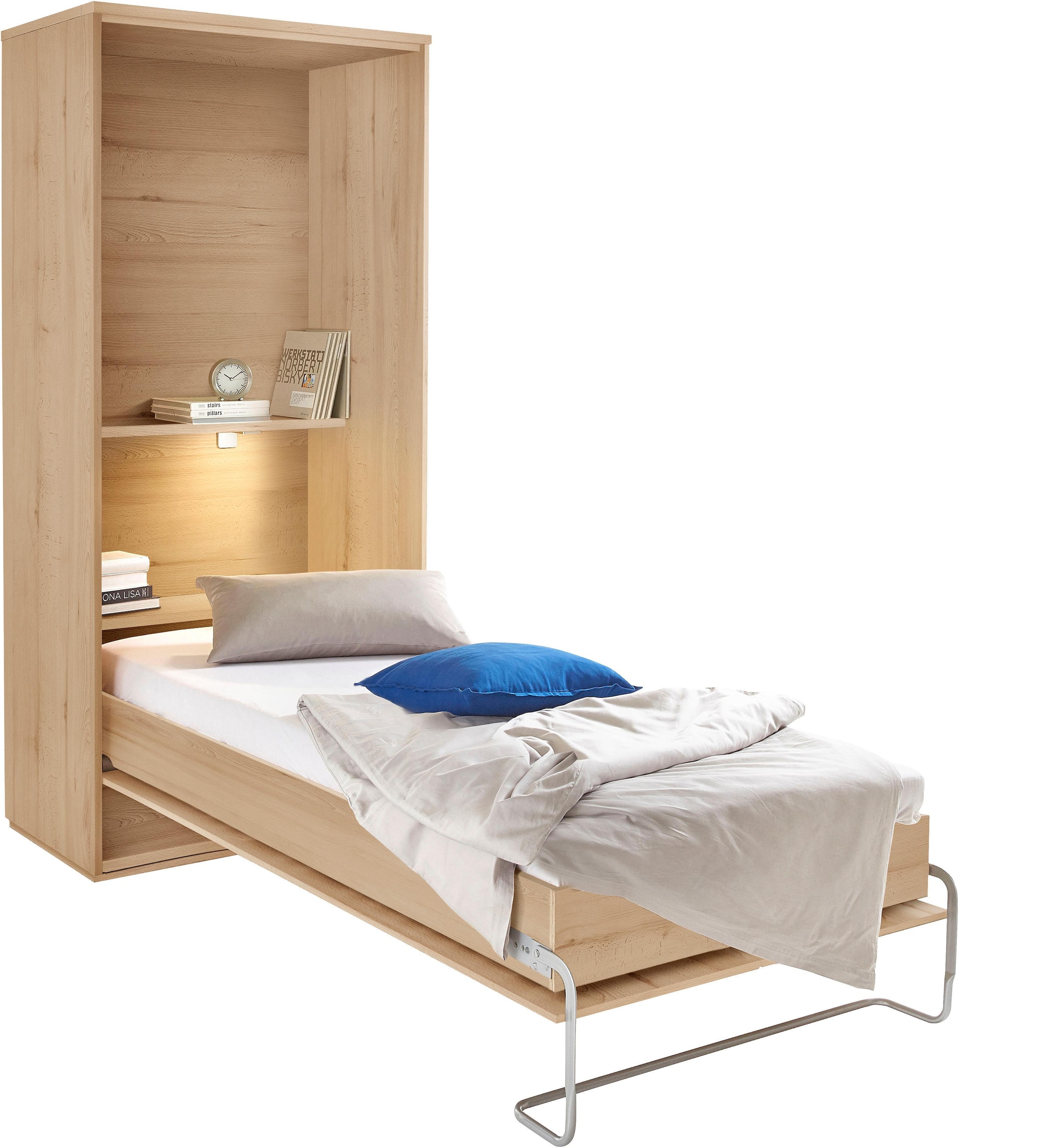 priess Schrankbett »Ancona Schrankklappbett Jugendbett Klappbett Wandbett« mit Lattenrost, Regal und LED-Beleuchtung, in 3 Breiten