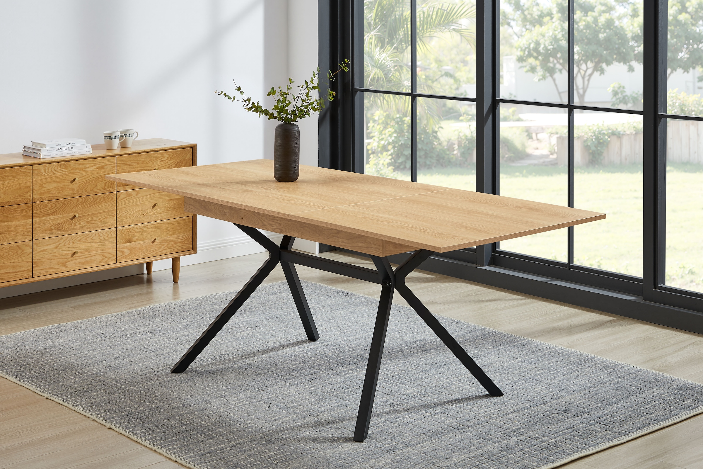 OTTO home Essgruppe »Vendy«, (Set, 7 tlg.), pflegeleichte Strukturstoff-Stühle, 3D-Steppung, ausziehbarer Tisch