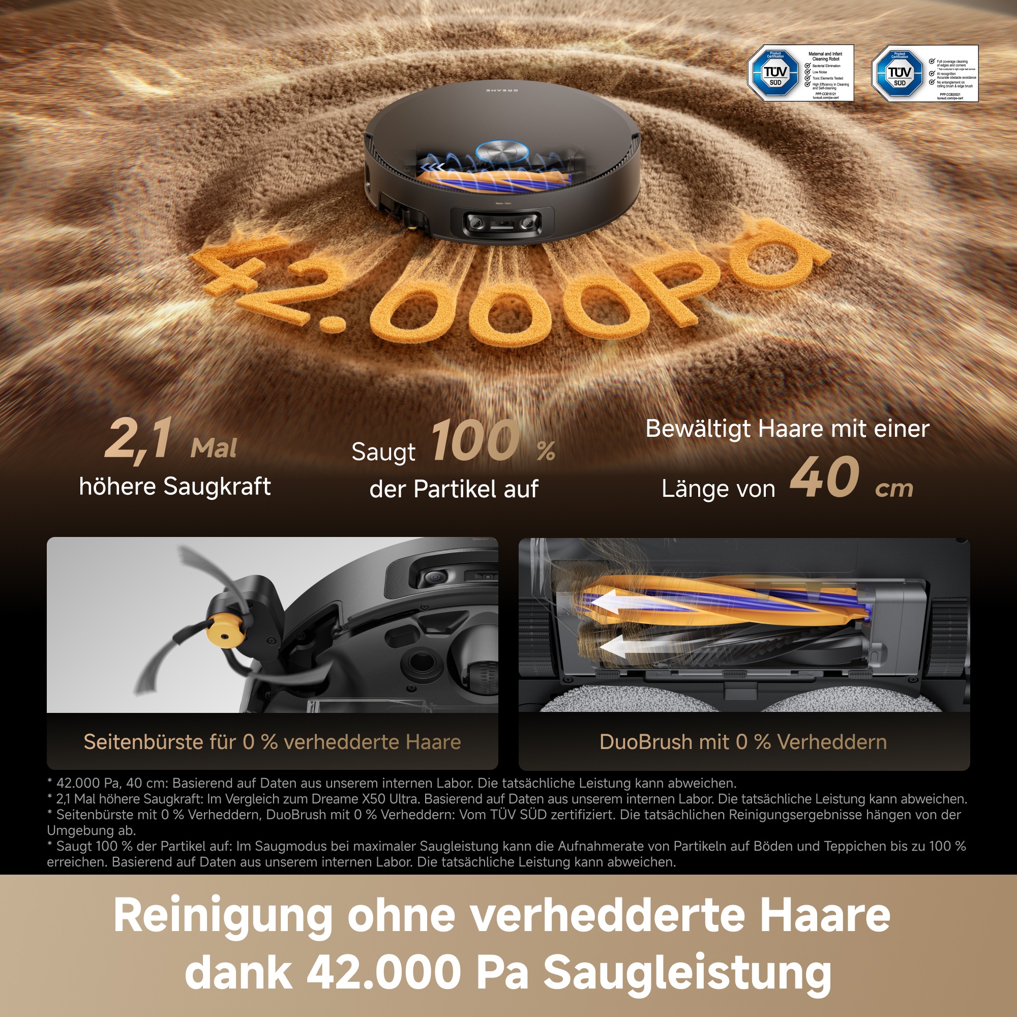 Dreame Saugroboter »X60 Pro Ultra Complete« 42.000 Pa , Multi-Wischmopp, KI-Dual-Kamera