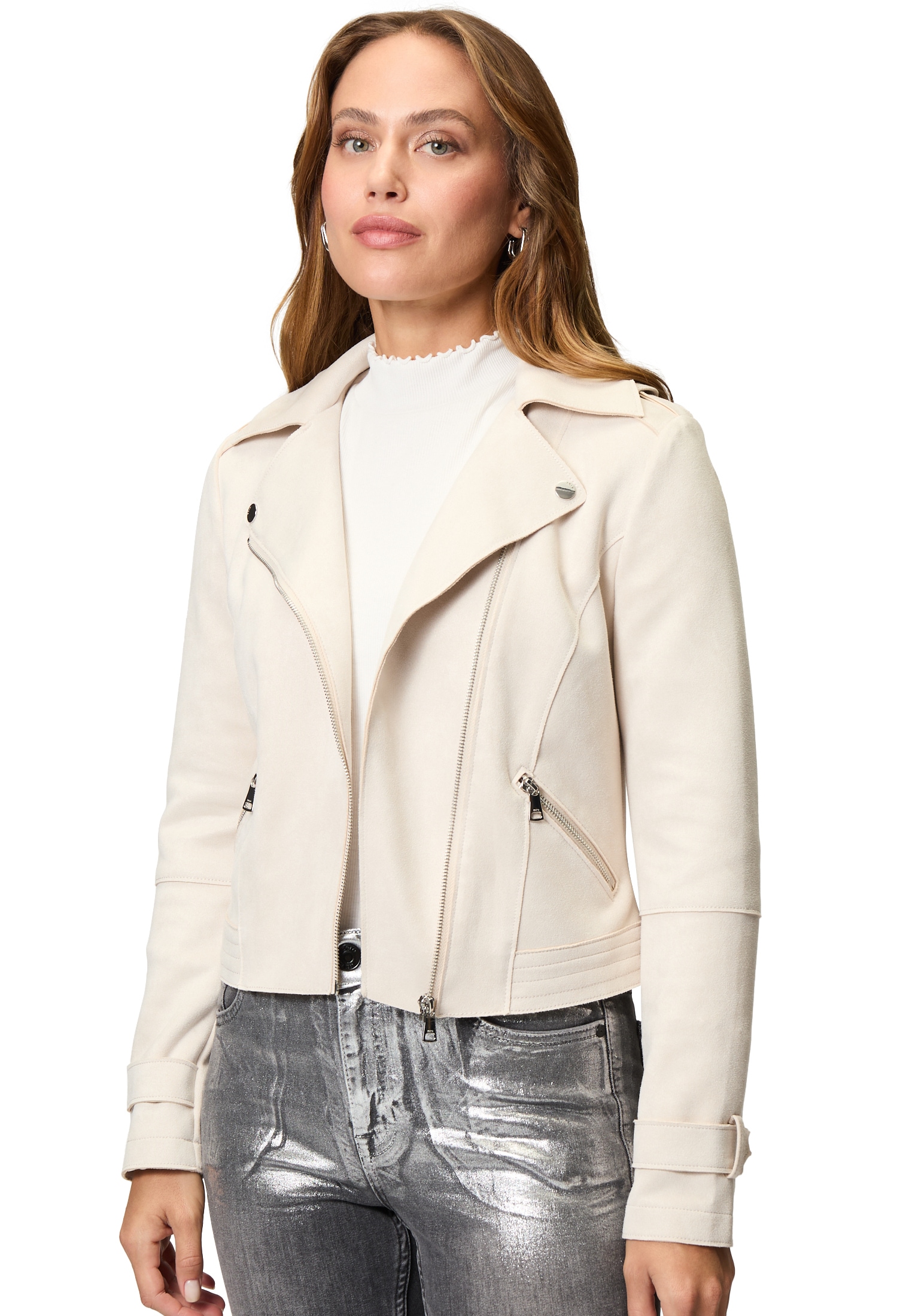 Zero Bikerjacke »Bikerjacke in Veloursleder-Optik«