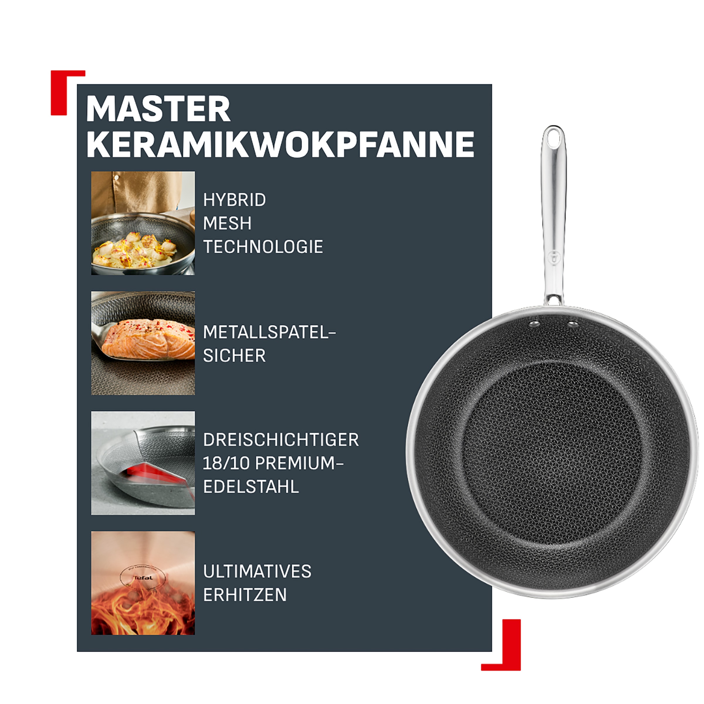 Tefal Wok »Master Mesh« Edelstahl 18/10 1 tlg. HybridMesh-Technologie, ultimatives Anbraten, tiefe Form