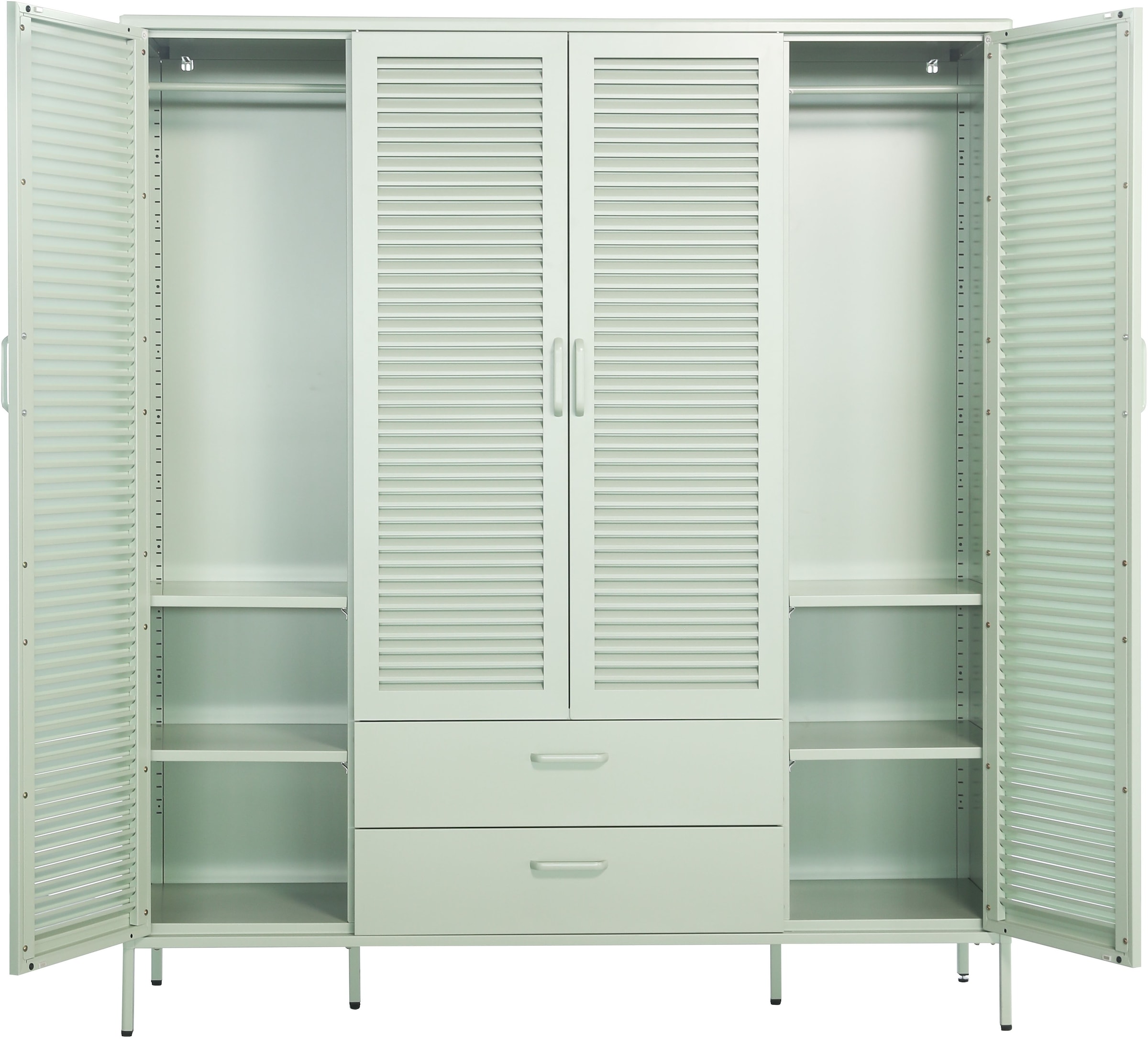 OTTO home Kleiderschrank »GERRON Kleiderschrank Metallschrank Spind« Schlafzimmerschrank, 4 Türen & Schubladen, grün salbei, Breite 158cm
