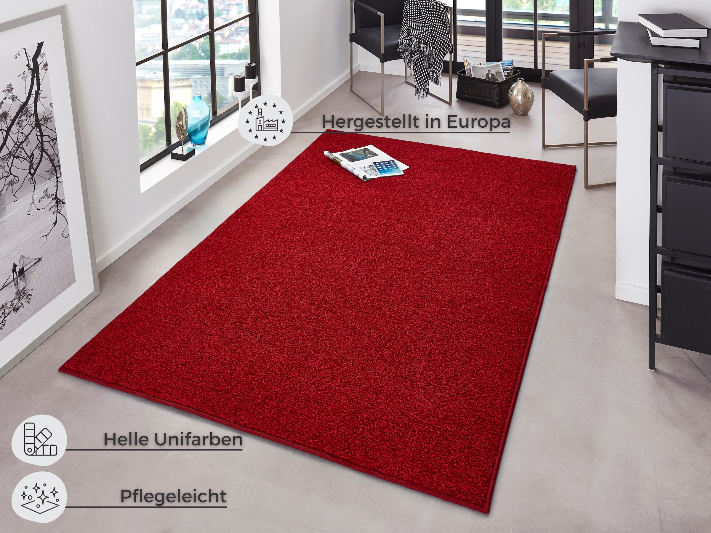 HANSE Home Teppich »Pure 100 Kurzflor«, rechteckig, 13 mm Höhe, Kurzflor, uni, umkettelt, Läufer, Wohnzimmer, Kinderzimmer, Flur
